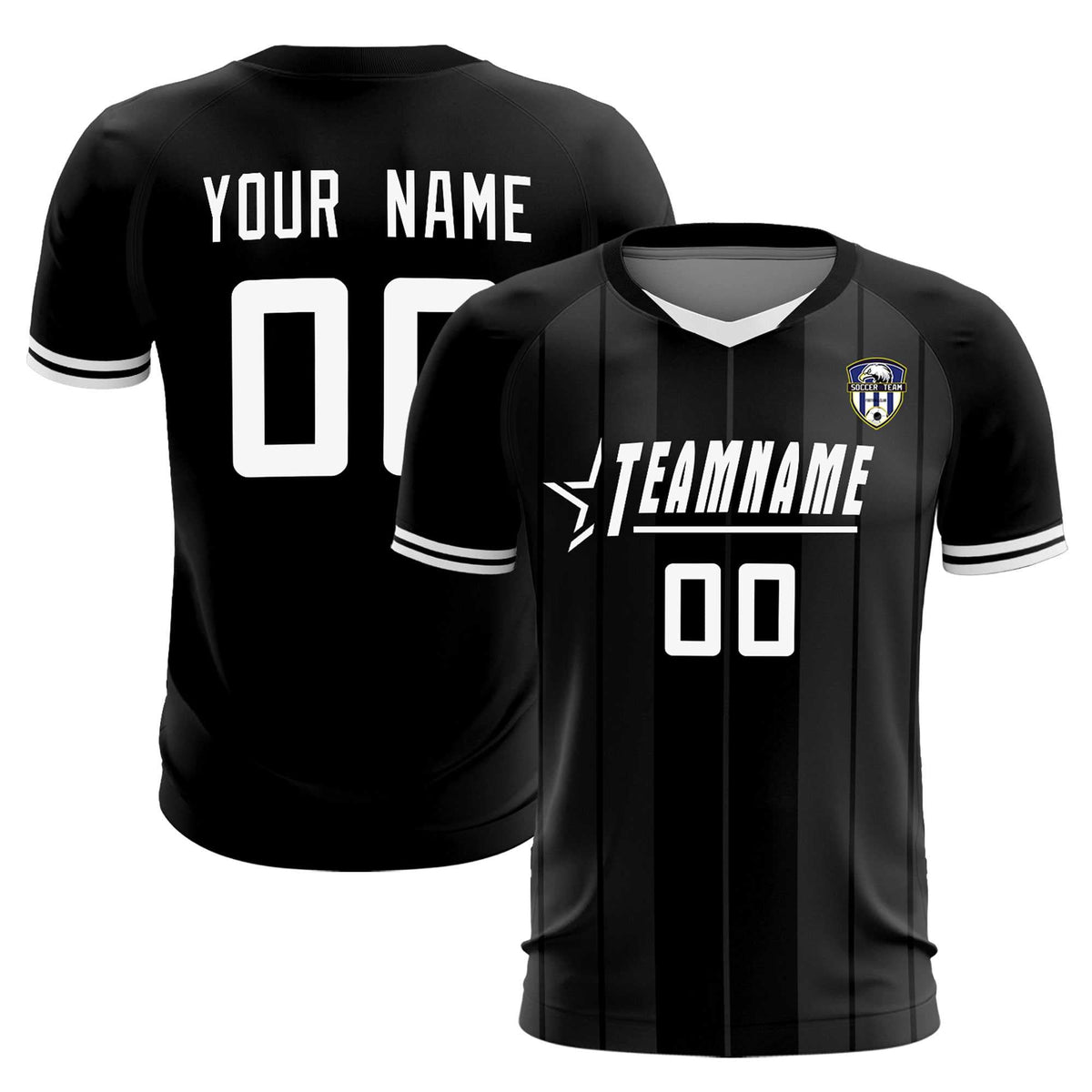 Custom Black Classic Striped Personalized Soccer Tops/Sets Jersey