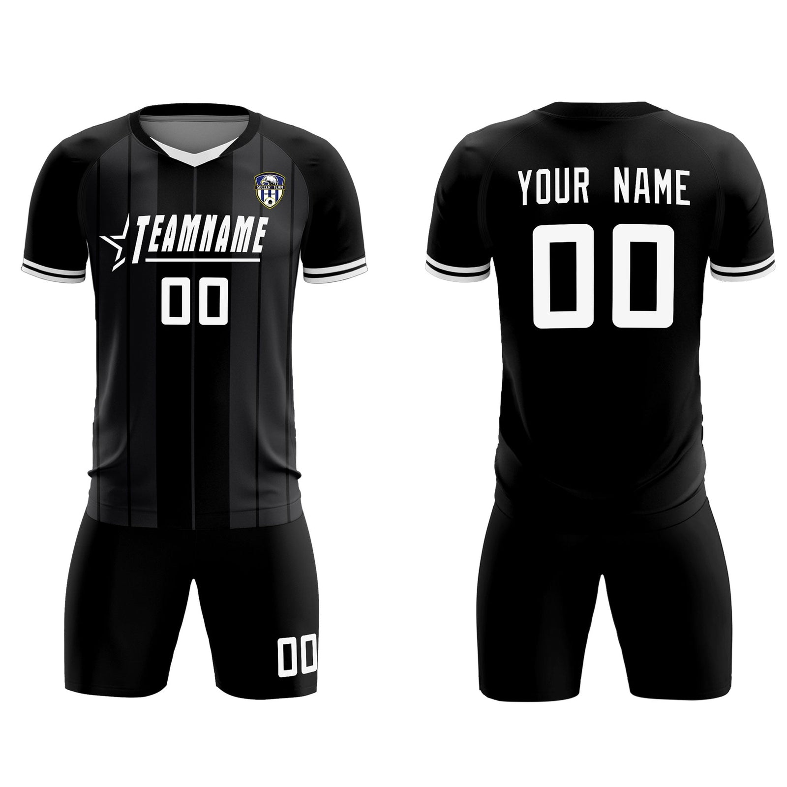 Custom Black Classic Striped Personalized Soccer Tops/Sets Jersey