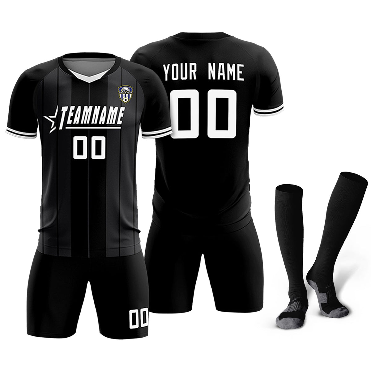 Custom Black Classic Striped Personalized Soccer Tops/Sets Jersey