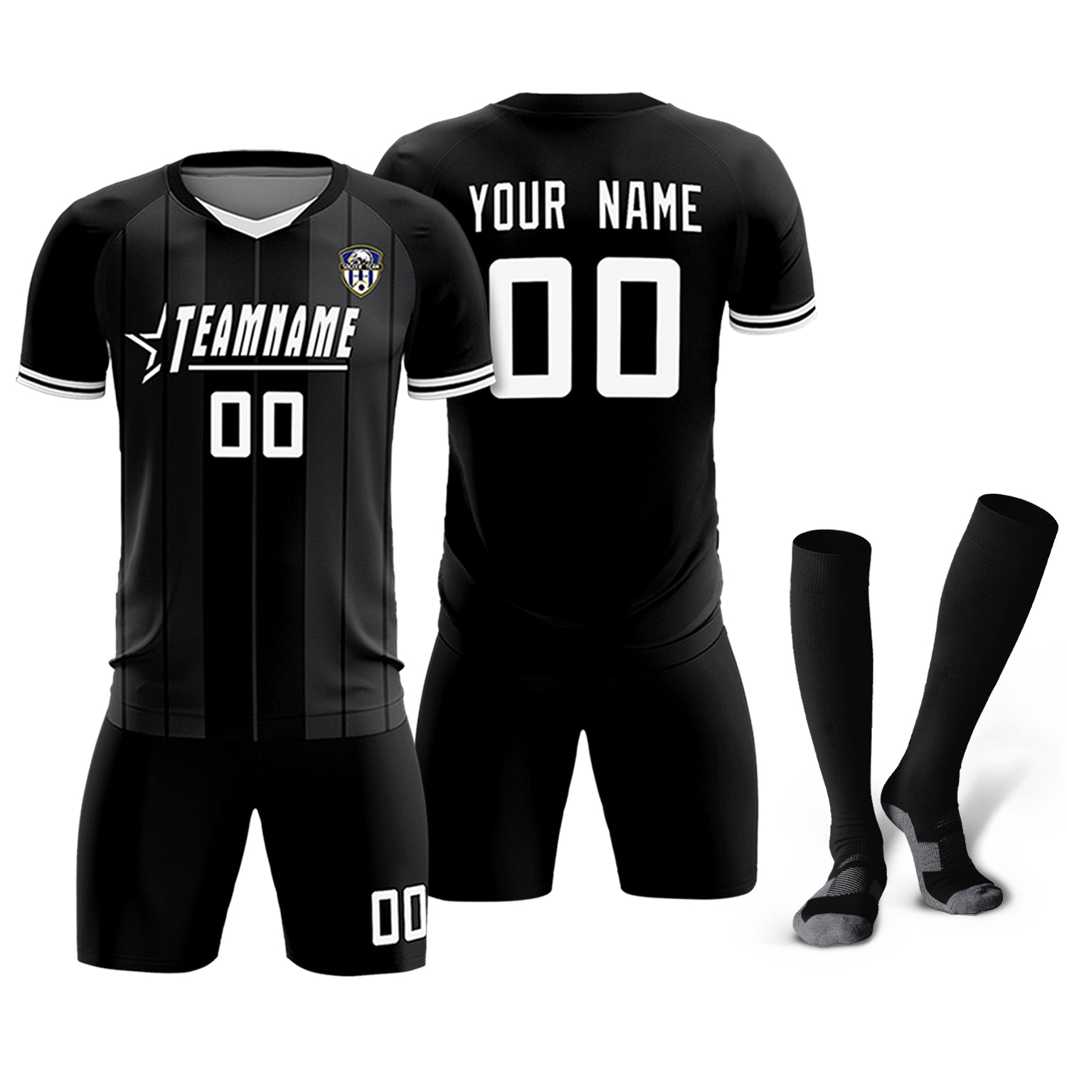 Custom Black Classic Striped Personalized Soccer Tops/Sets Jersey