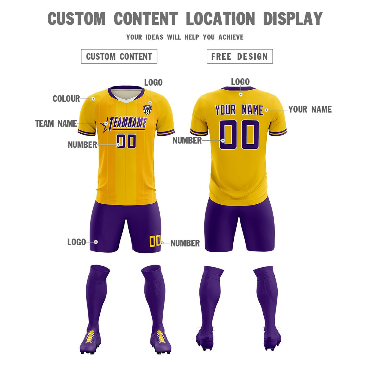 Custom Gold Classic Striped Personalized Soccer Tops/Sets Jersey