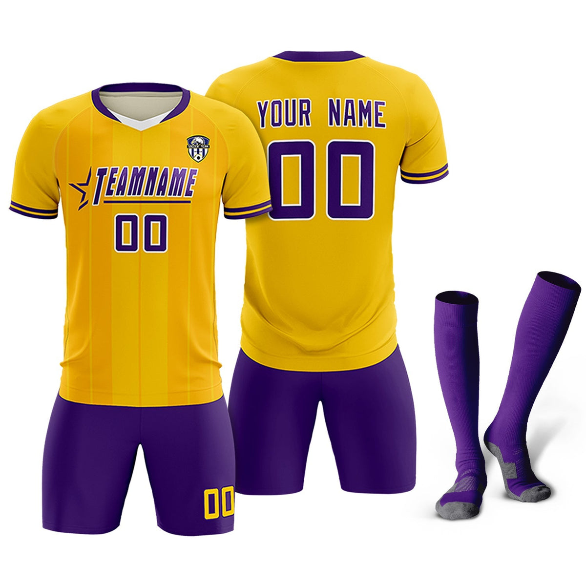 Custom Gold Classic Striped Personalized Soccer Tops/Sets Jersey