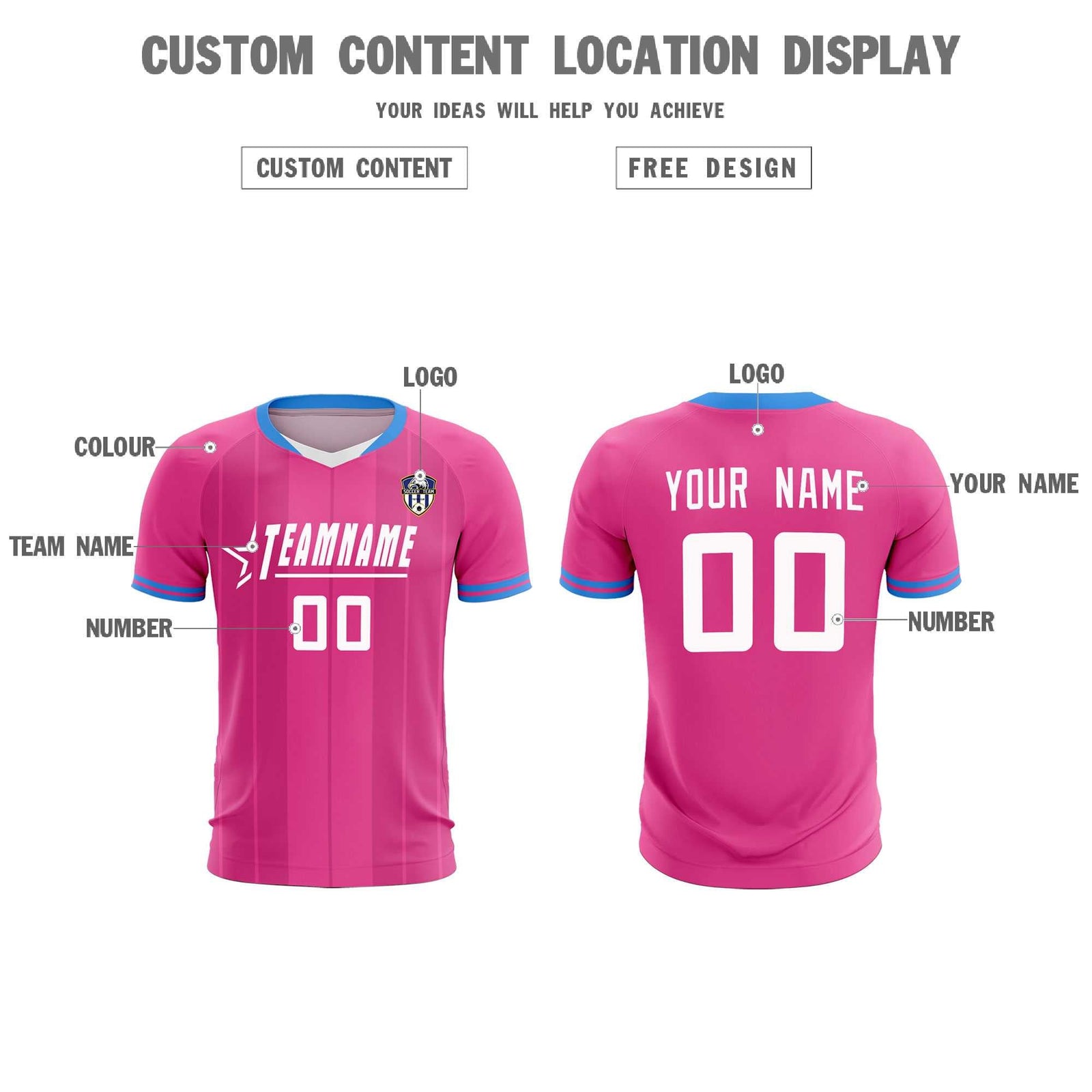 Custom Pink Classic Striped Personalized Soccer Tops/Sets Jersey