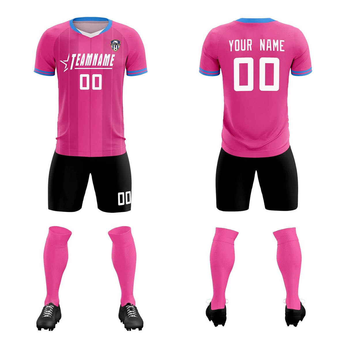 Custom Pink Classic Striped Personalized Soccer Tops/Sets Jersey
