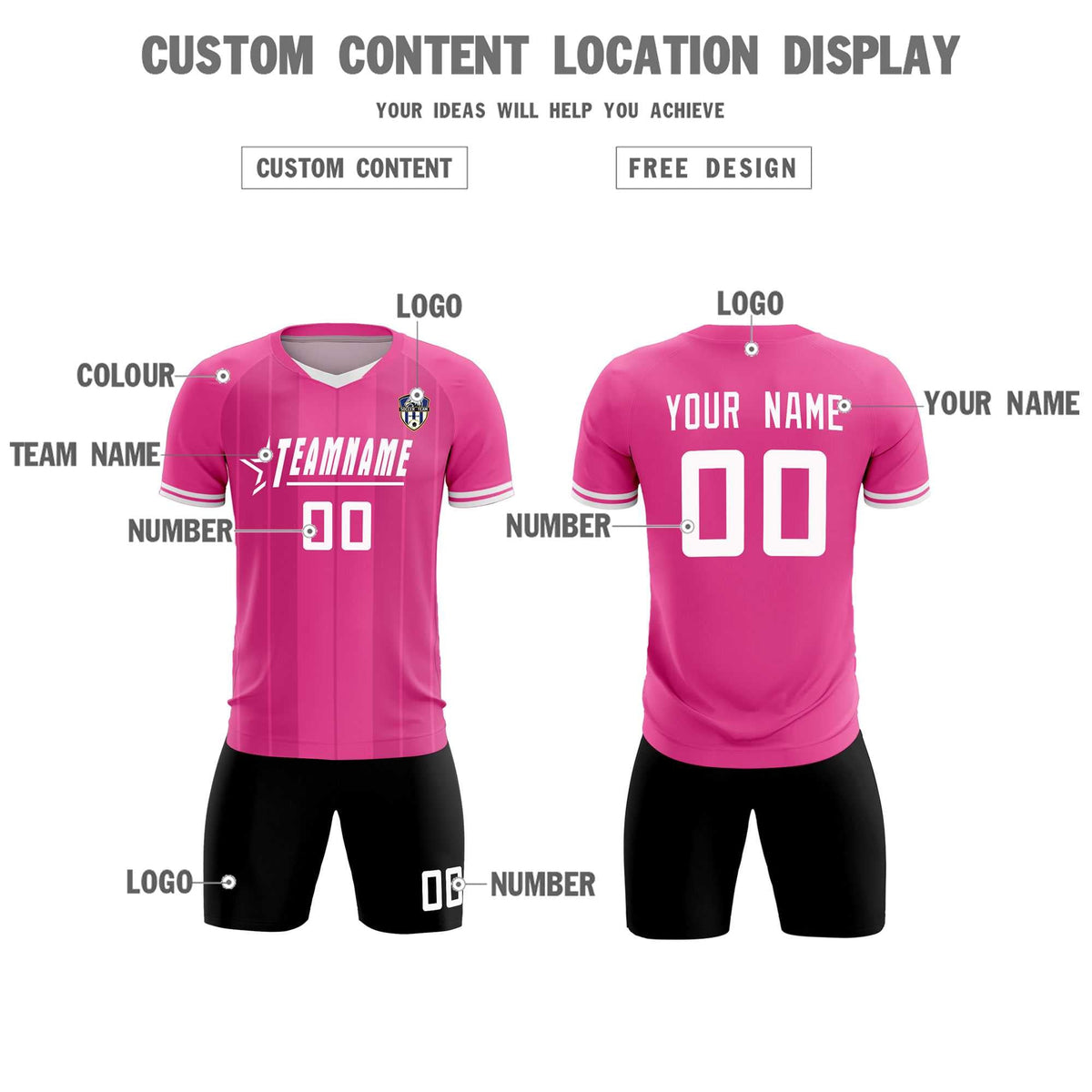 Custom Pink Classic Striped Personalized Soccer Tops/Sets Jersey