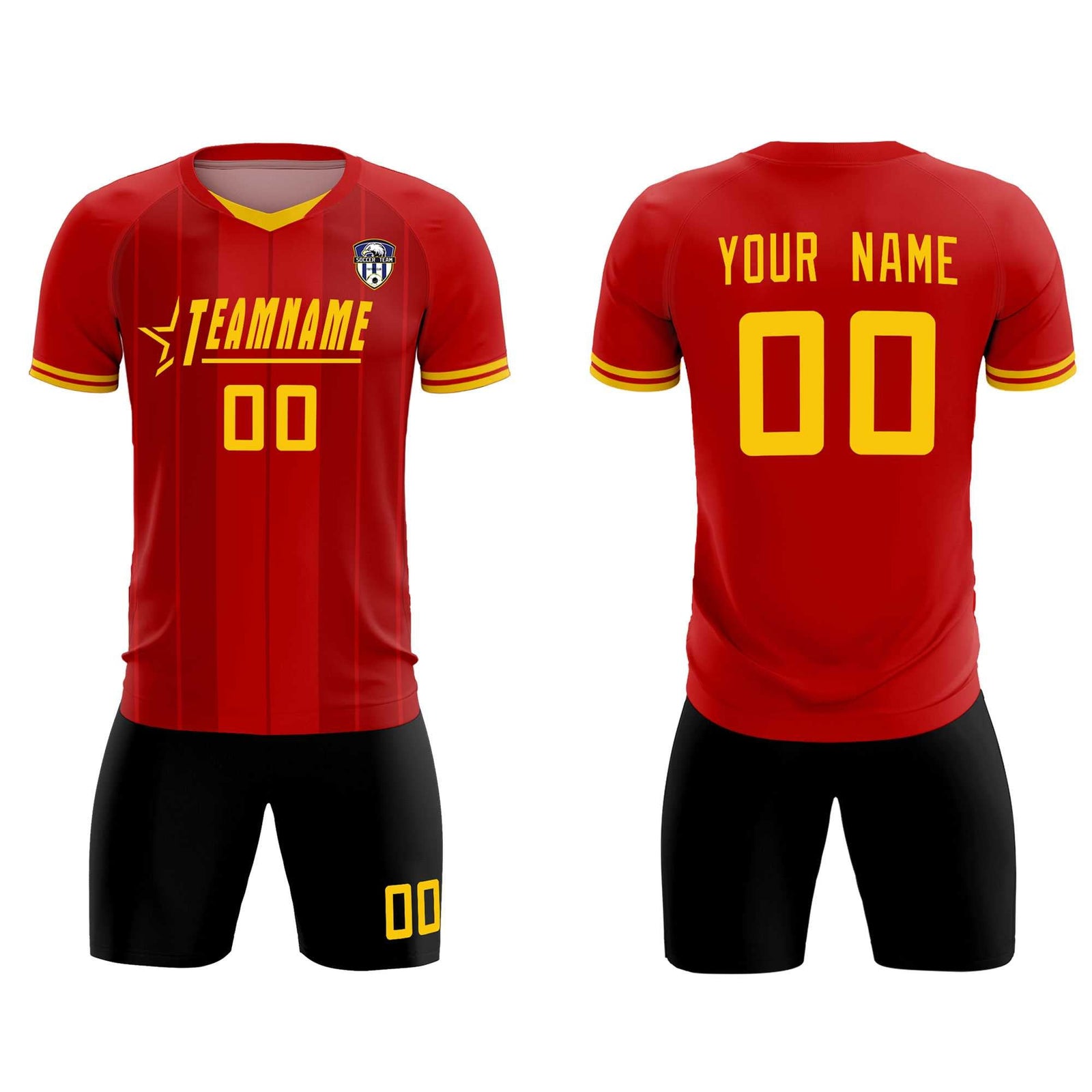 Custom Red Classic Striped Personalized Soccer Tops/Sets Jersey