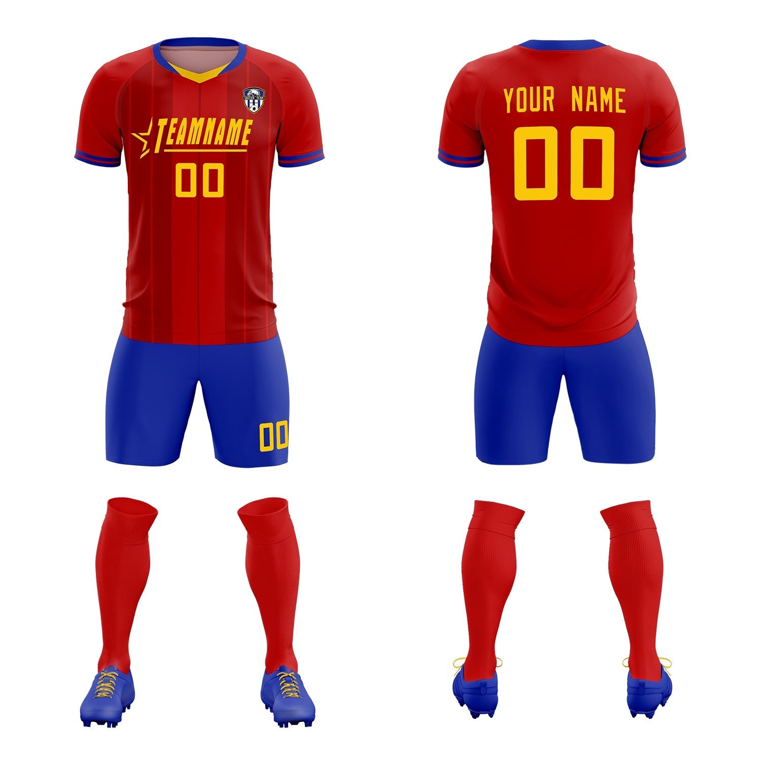 Custom Red Classic Striped Personalized Soccer Tops/Sets Jersey