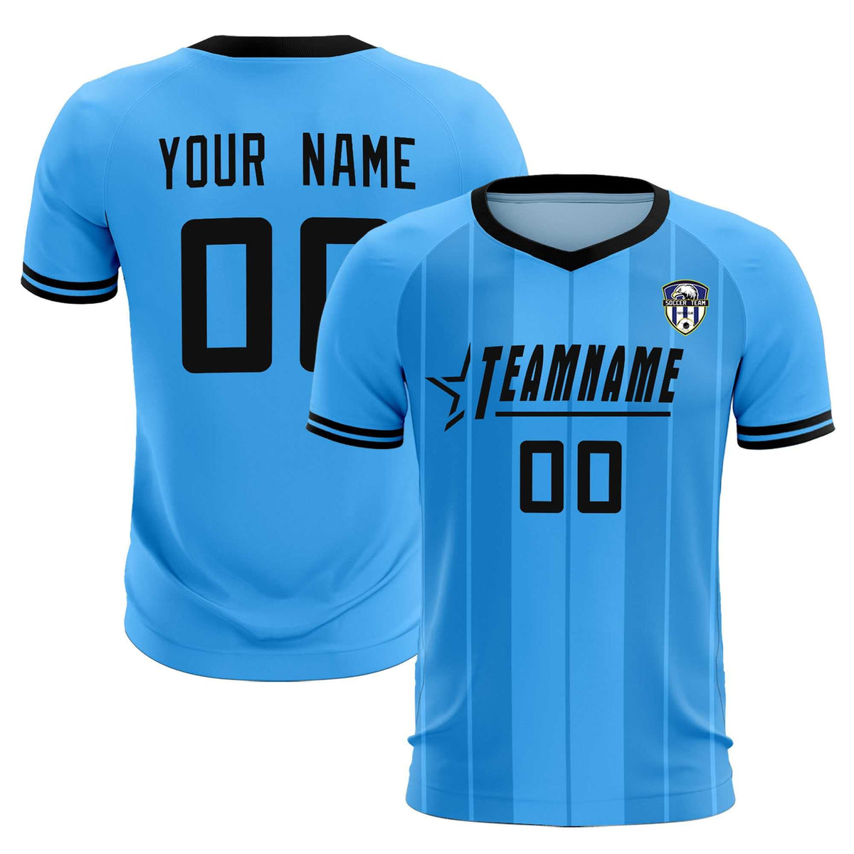 Custom Powder Blue Classic Striped Personalized Soccer Tops/Sets Jersey