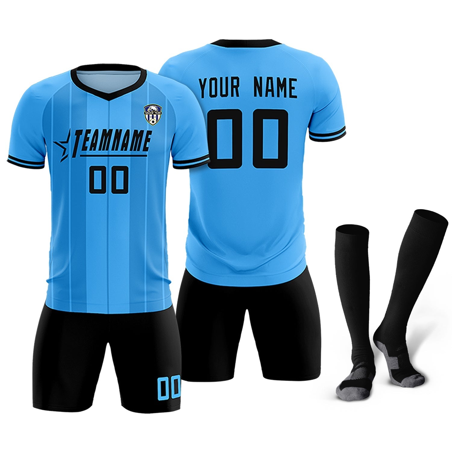Custom Powder Blue Classic Striped Personalized Soccer Tops/Sets Jersey