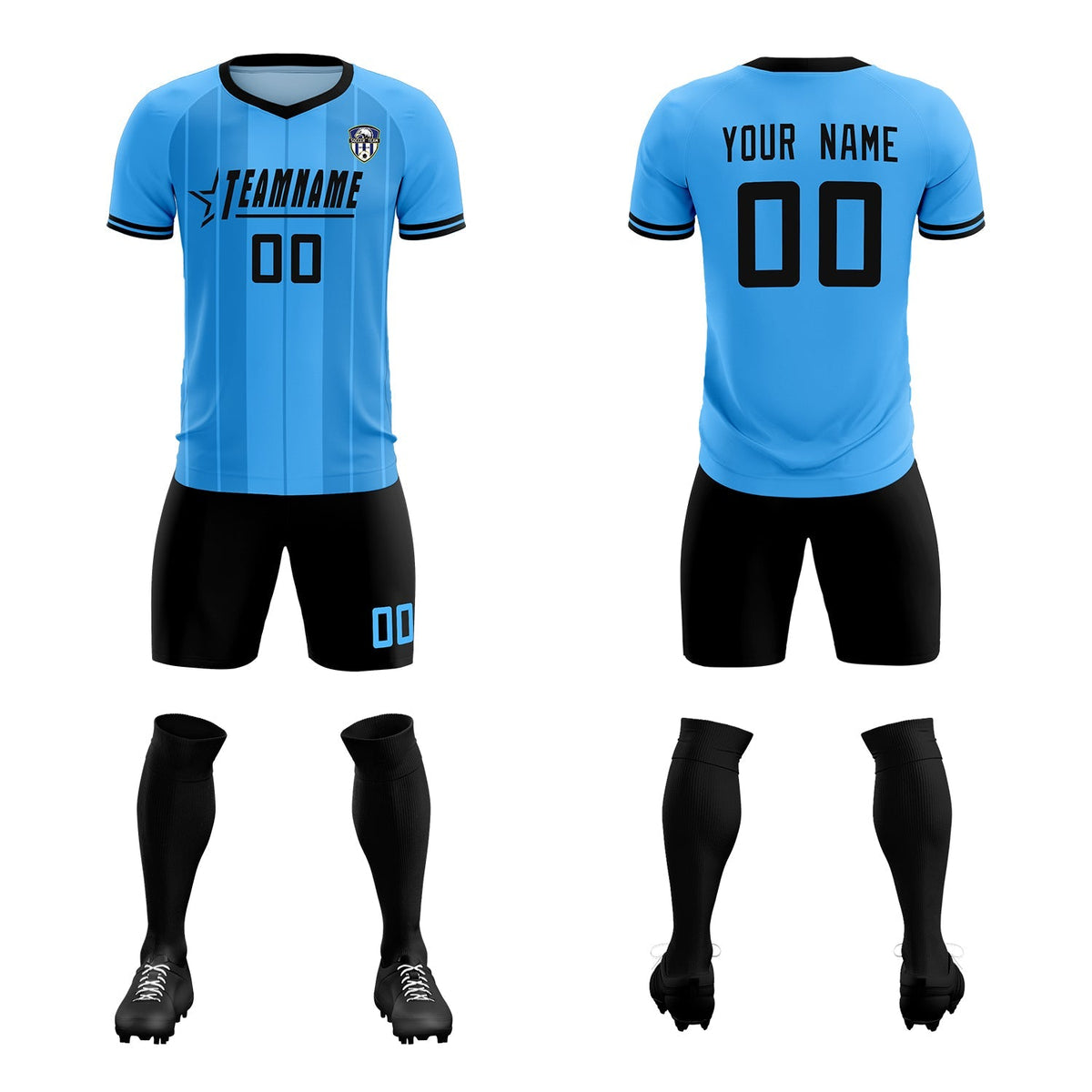 Custom Powder Blue Classic Striped Personalized Soccer Tops/Sets Jersey