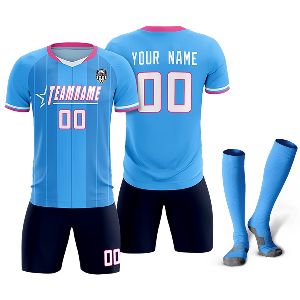 Custom Powder Blue Classic Striped Personalized Soccer Tops/Sets Jersey
