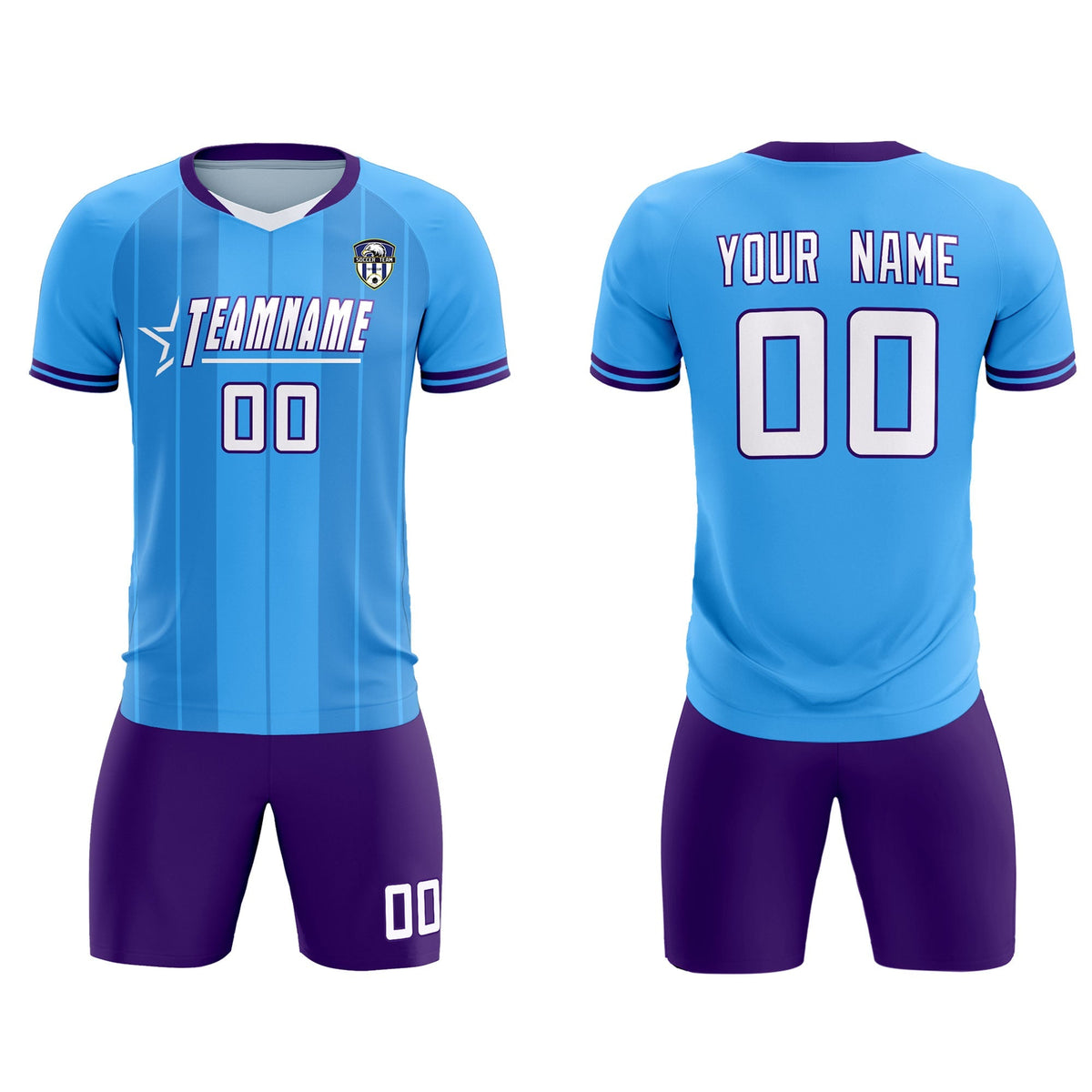 Custom Powder Blue Classic Striped Personalized Soccer Tops/Sets Jersey