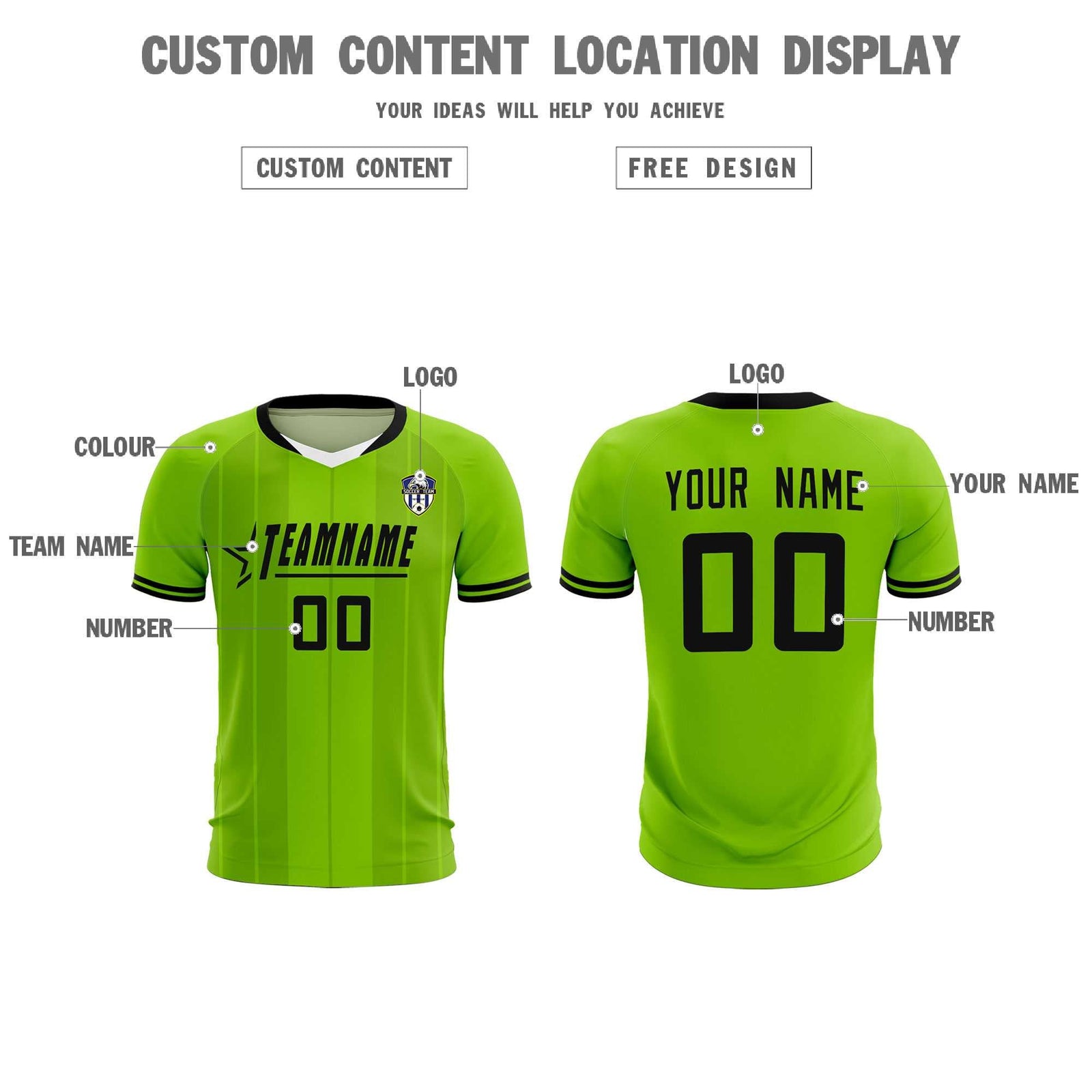 Custom Neon Green Classic Striped Personalized Soccer Tops/Sets Jersey