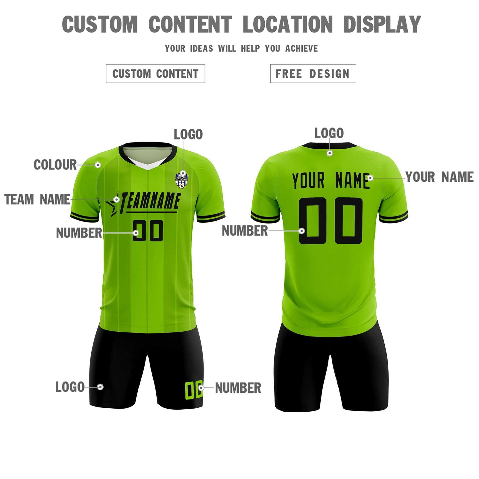 Custom Neon Green Classic Striped Personalized Soccer Tops/Sets Jersey
