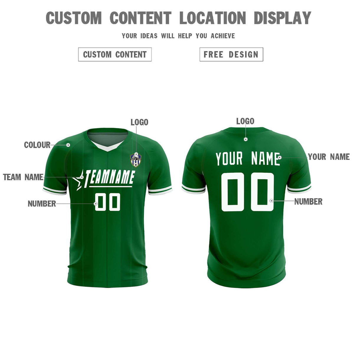 Custom Kelly Green Classic Striped Personalized Soccer Tops/Sets Jersey