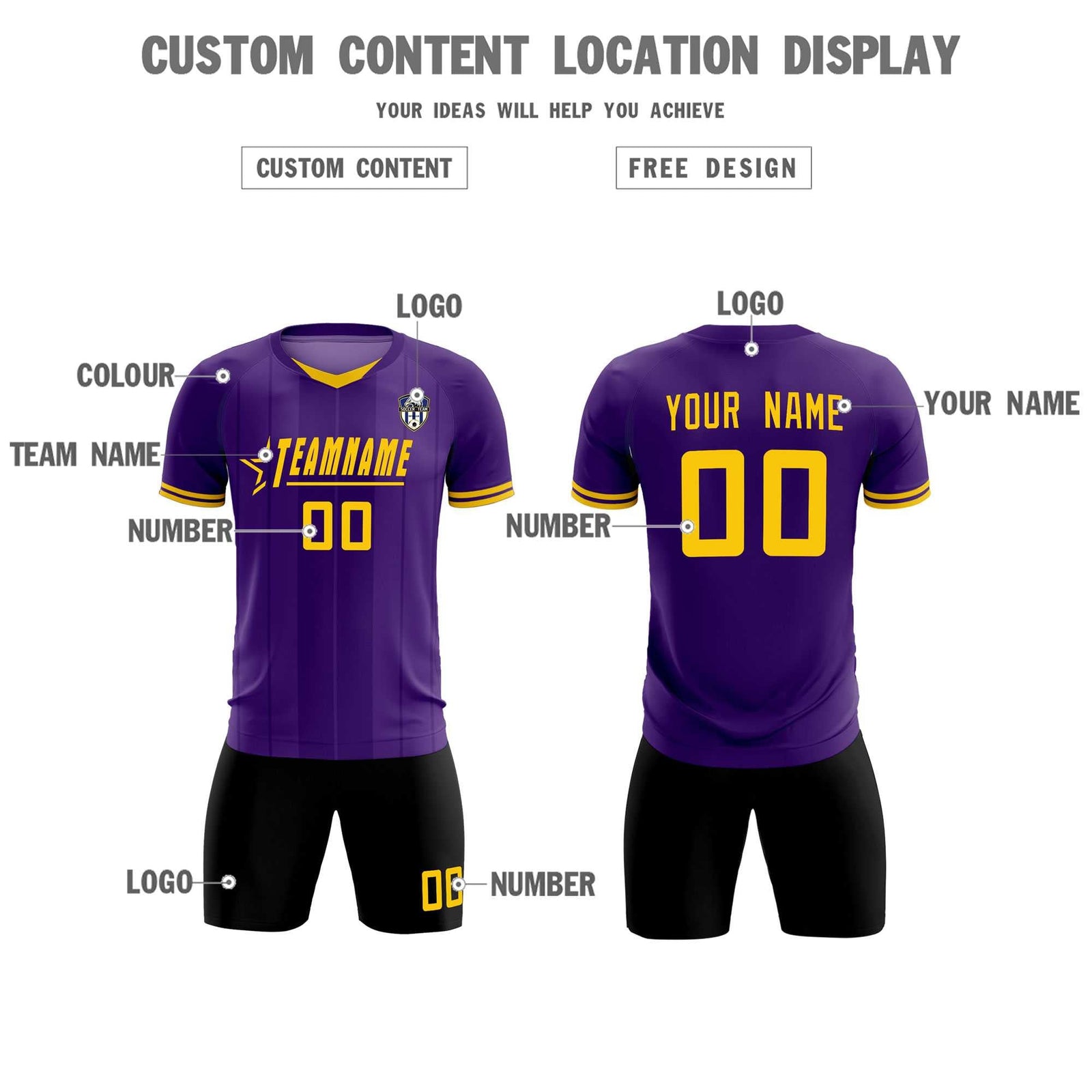 Custom Purple Classic Striped Personalized Soccer Tops/Sets Jersey