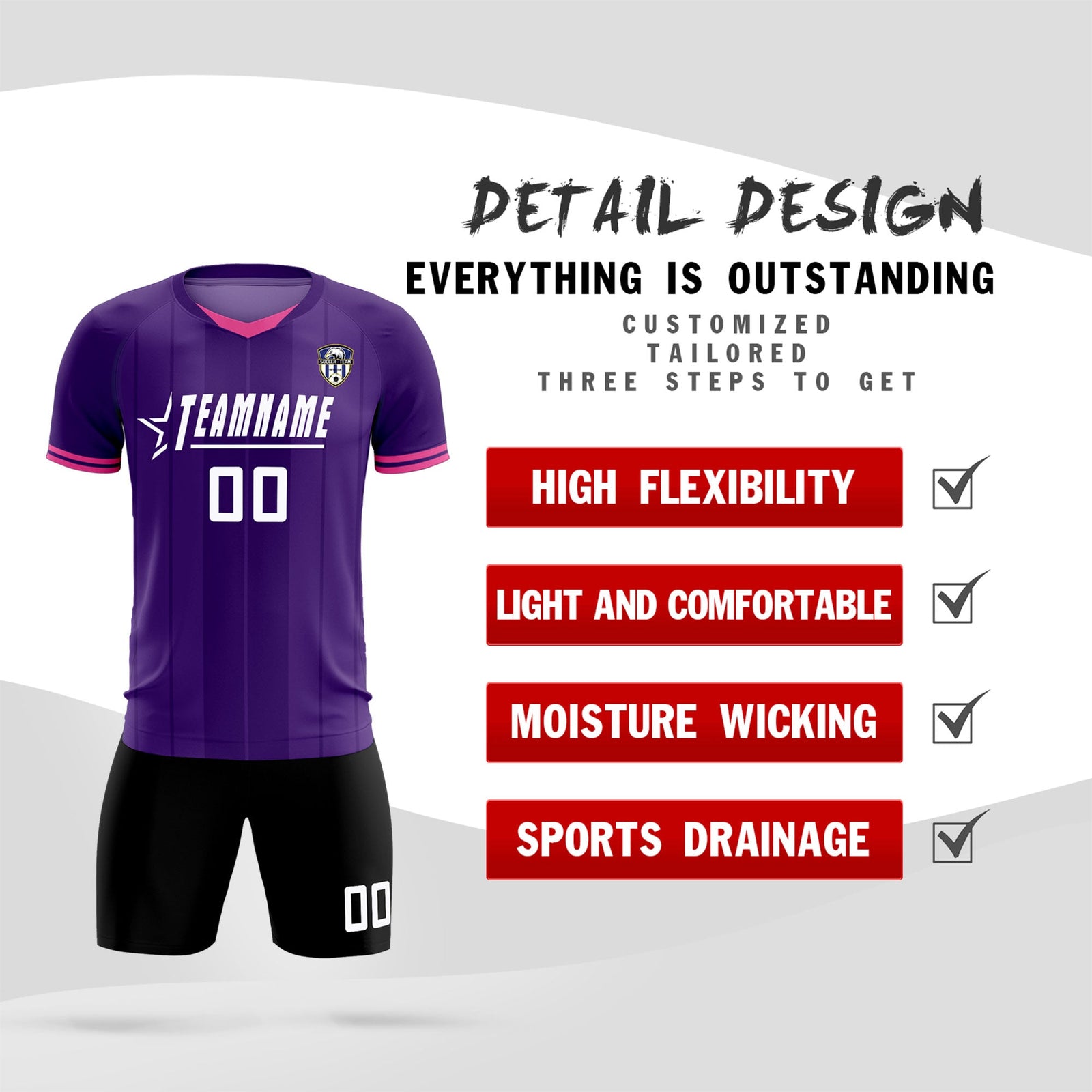 Custom Purple Classic Striped Personalized Soccer Tops/Sets Jersey