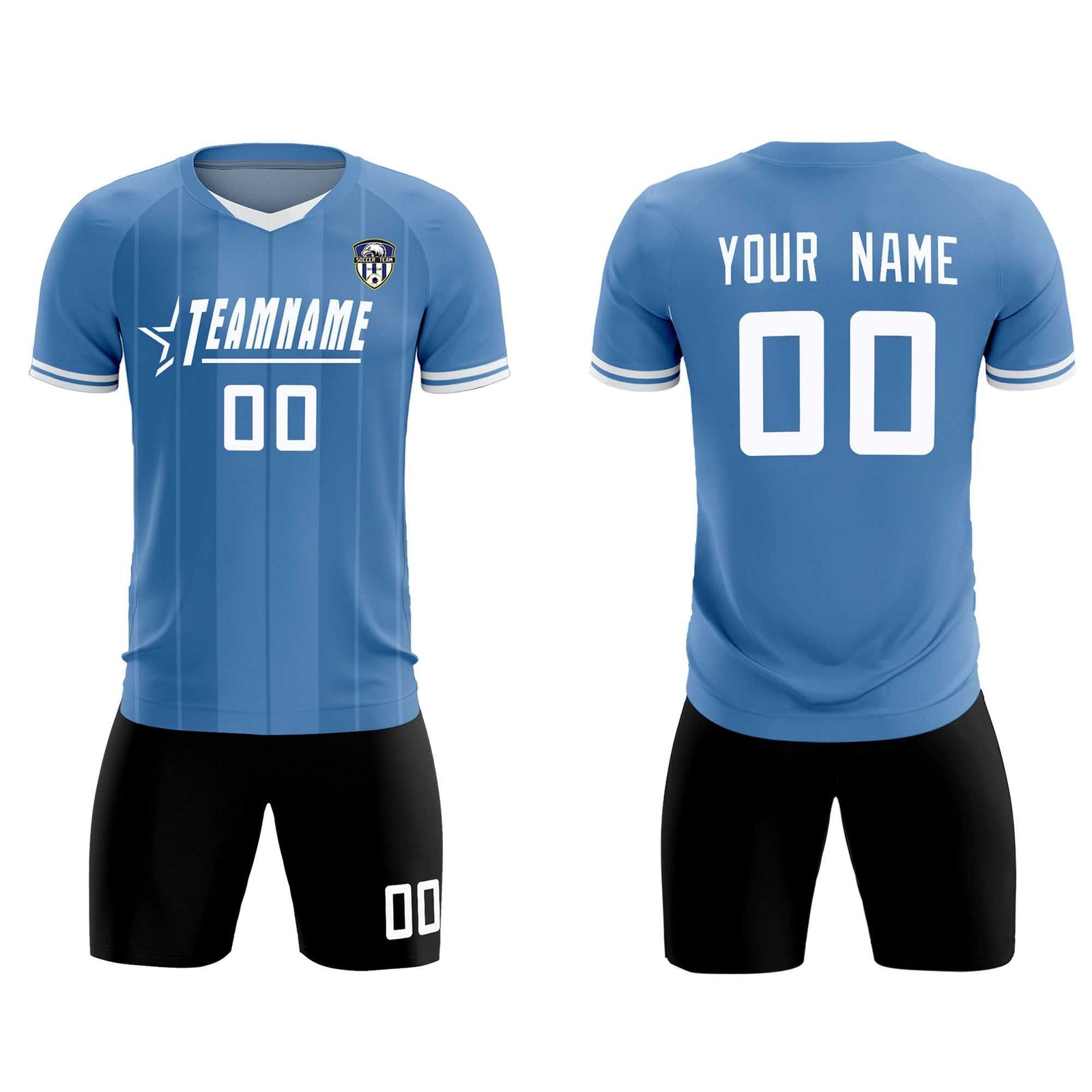 Custom Light Blue Classic Striped Personalized Soccer Tops/Sets Jersey