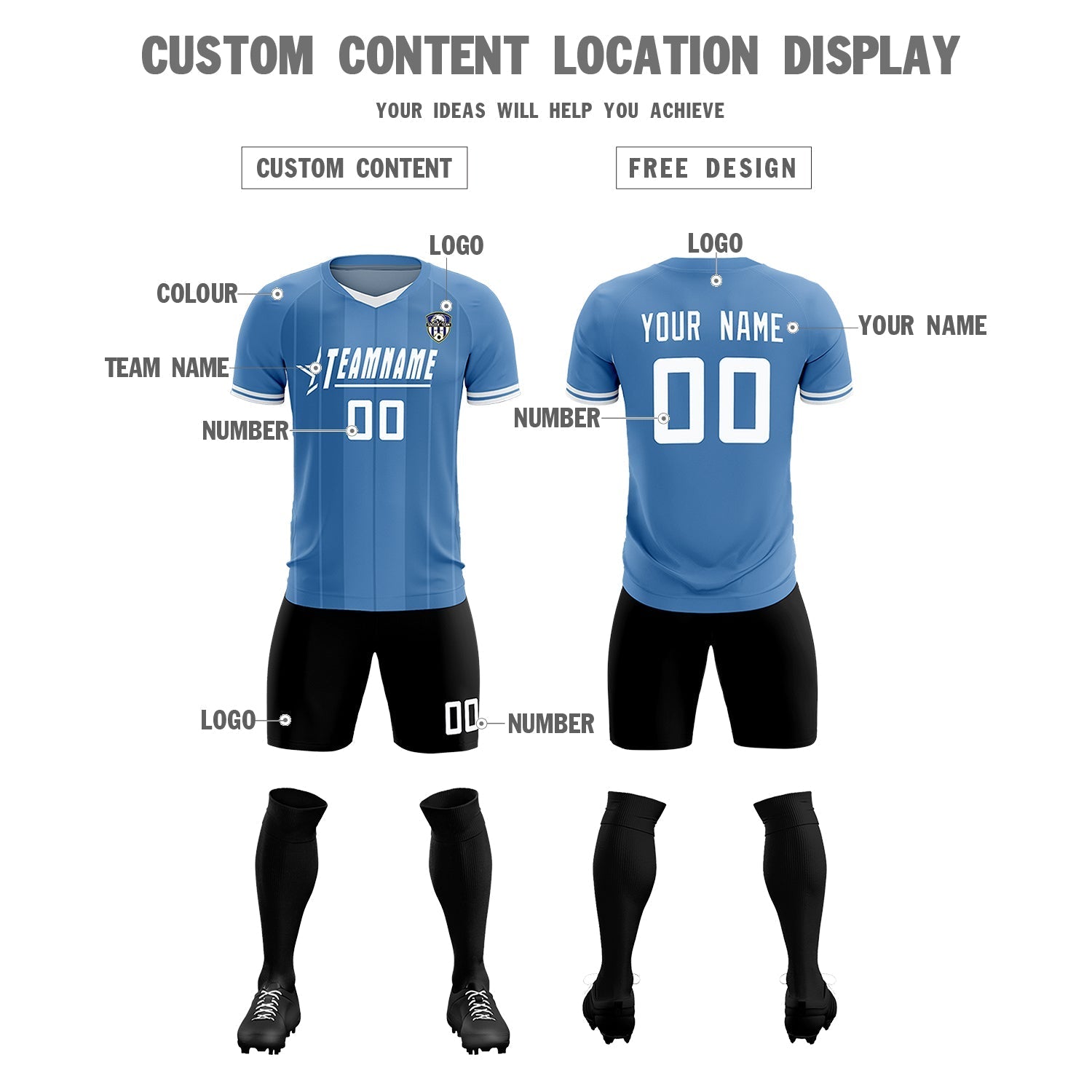 Custom Light Blue Classic Striped Personalized Soccer Tops/Sets Jersey