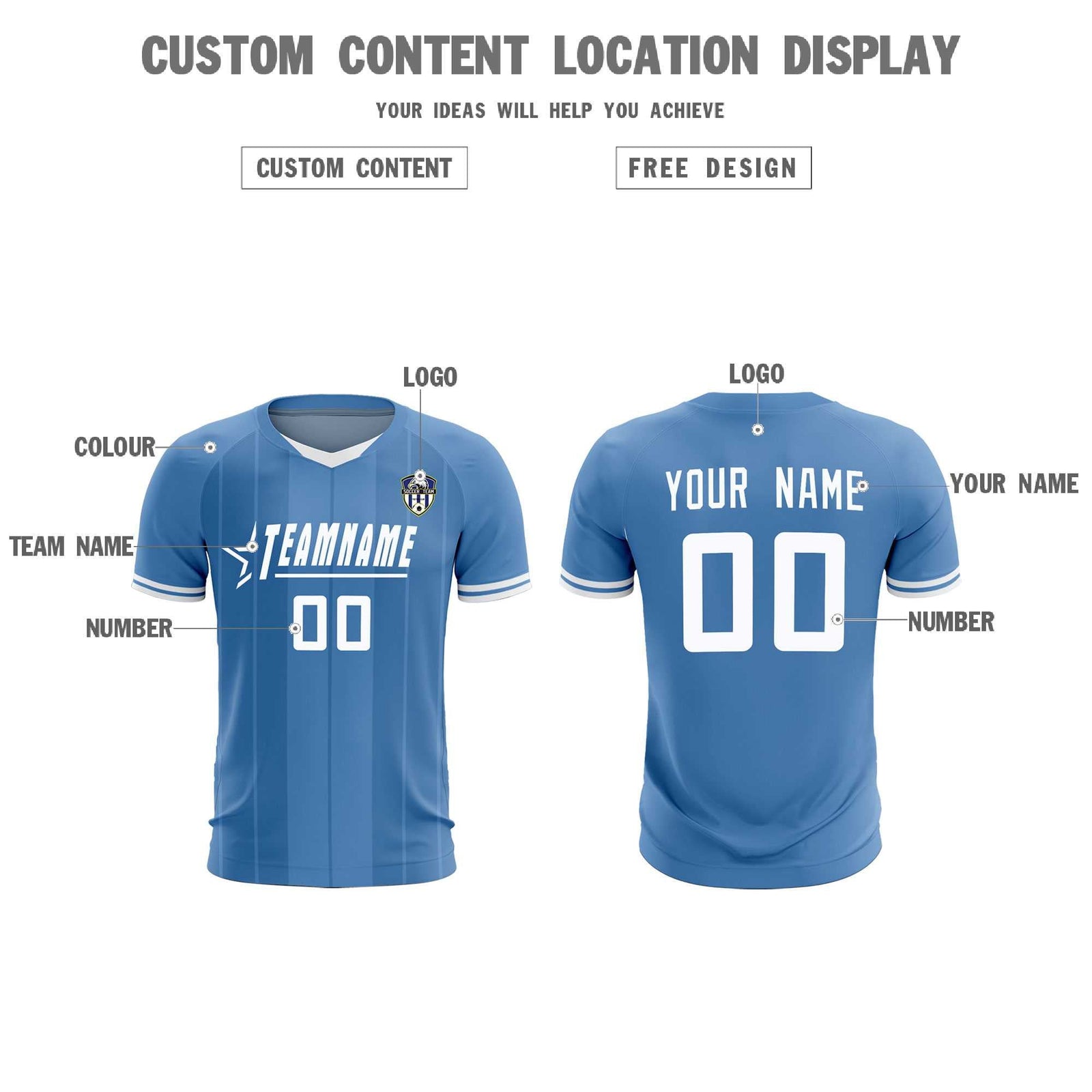Custom Light Blue Classic Striped Personalized Soccer Tops/Sets Jersey
