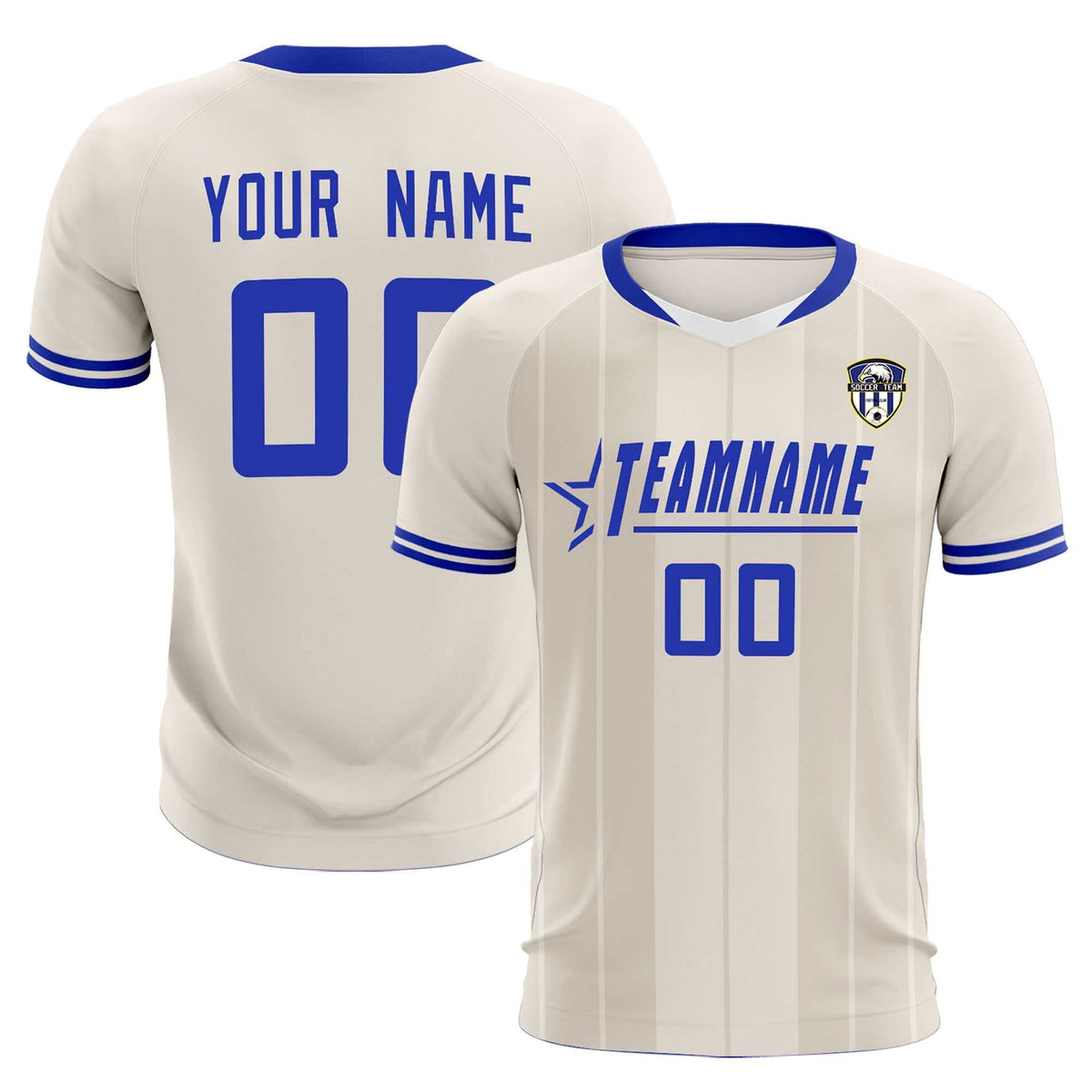 Custom Cream Classic Striped Personalized Soccer Tops/Sets Jersey