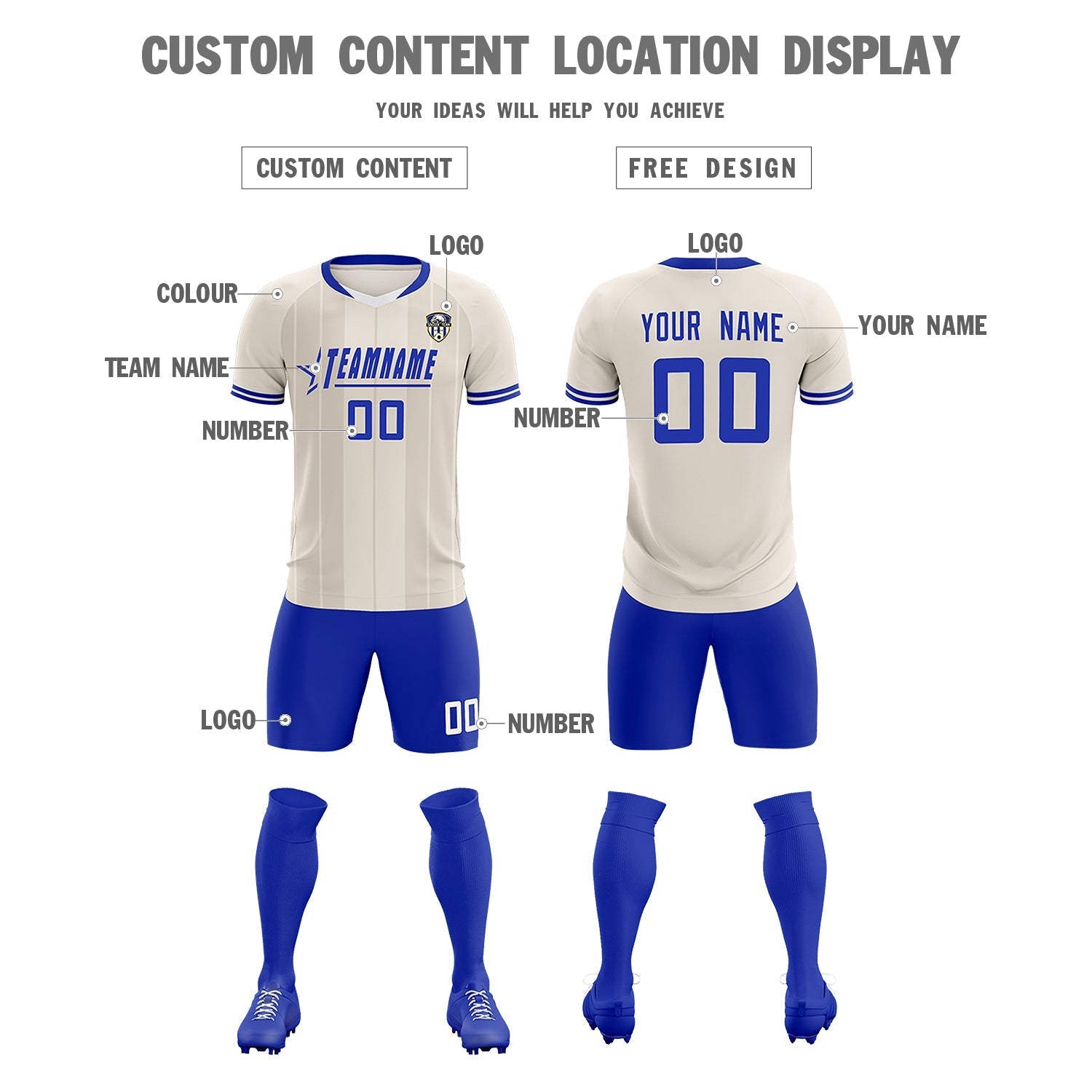 Custom Cream Classic Striped Personalized Soccer Tops/Sets Jersey