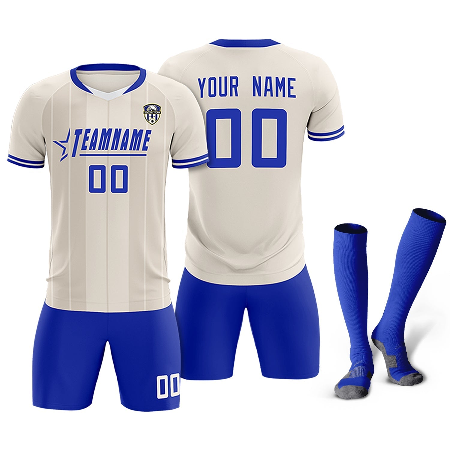 Custom Cream Classic Striped Personalized Soccer Tops/Sets Jersey