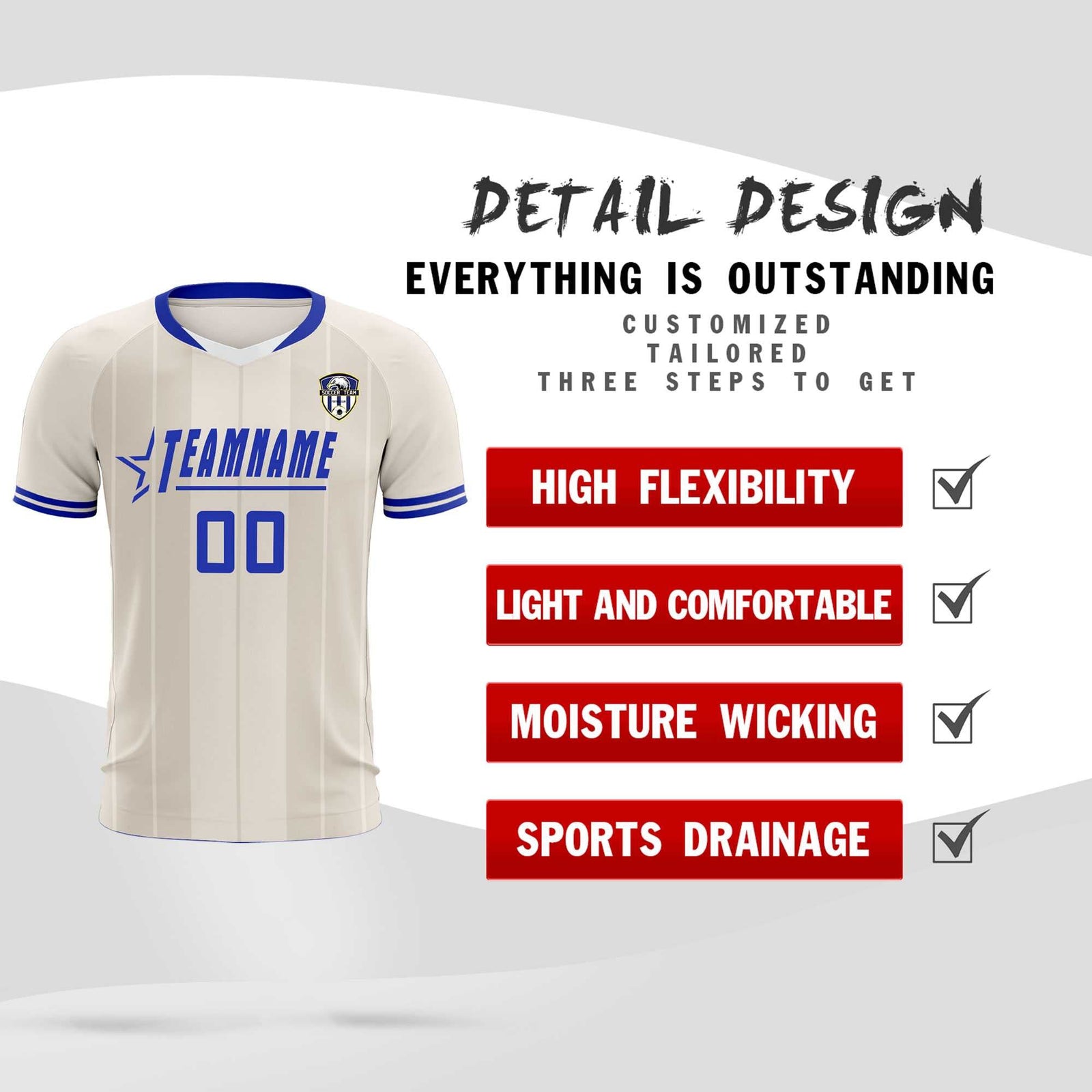 Custom Cream Classic Striped Personalized Soccer Tops/Sets Jersey