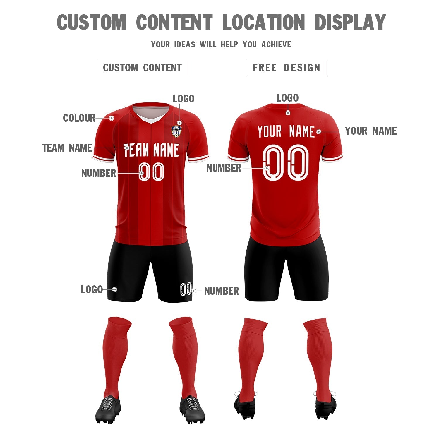Custom Red Classic Striped Personalized Soccer Tops/Sets Jersey