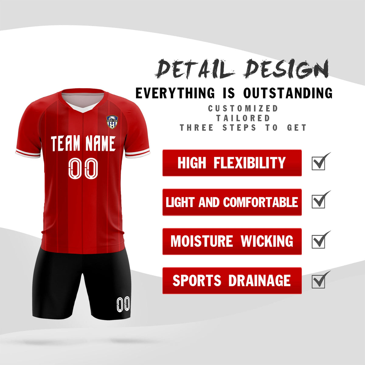 Custom Red Classic Striped Personalized Soccer Tops/Sets Jersey