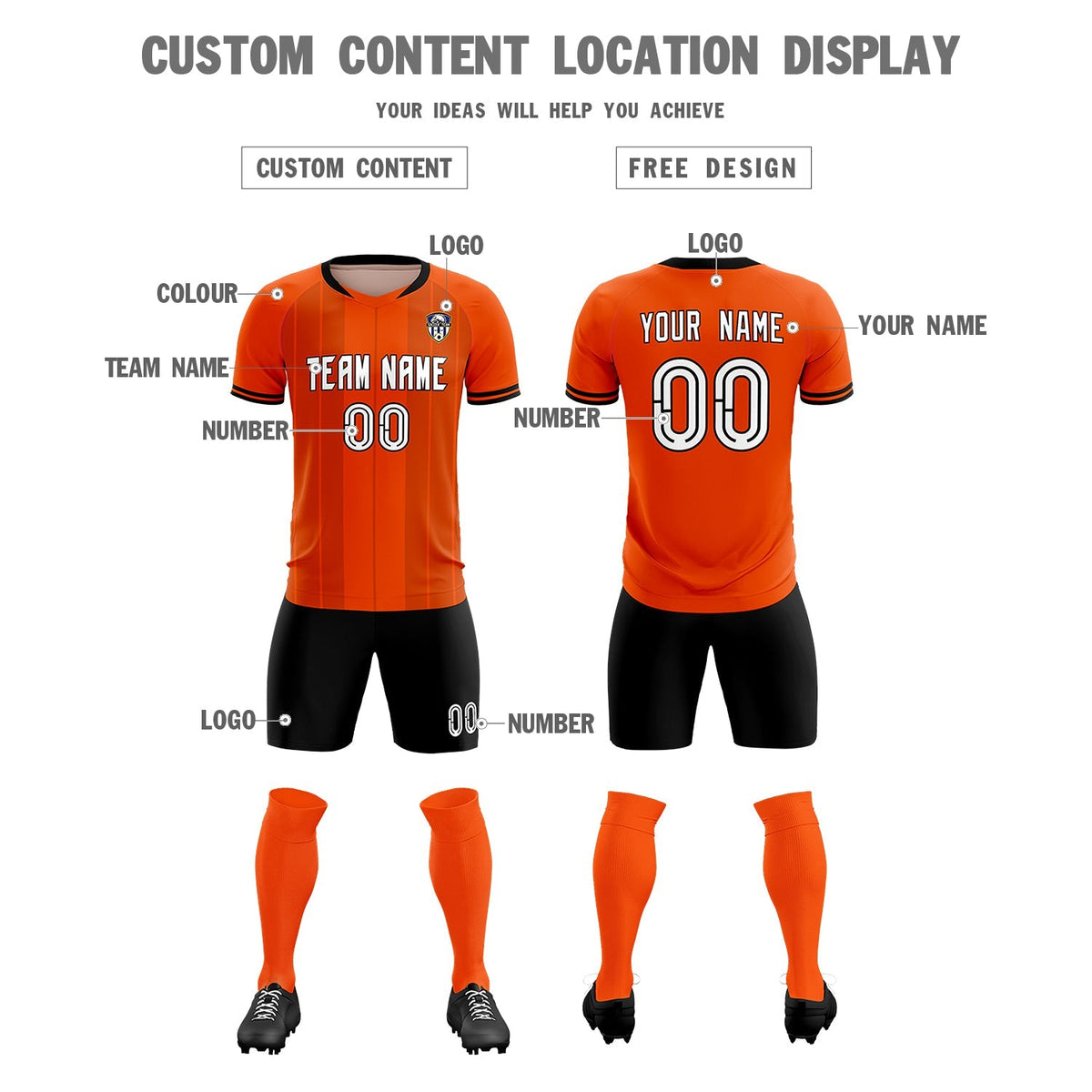 Custom Orange Classic Striped Personalized Soccer Tops/Sets Jersey