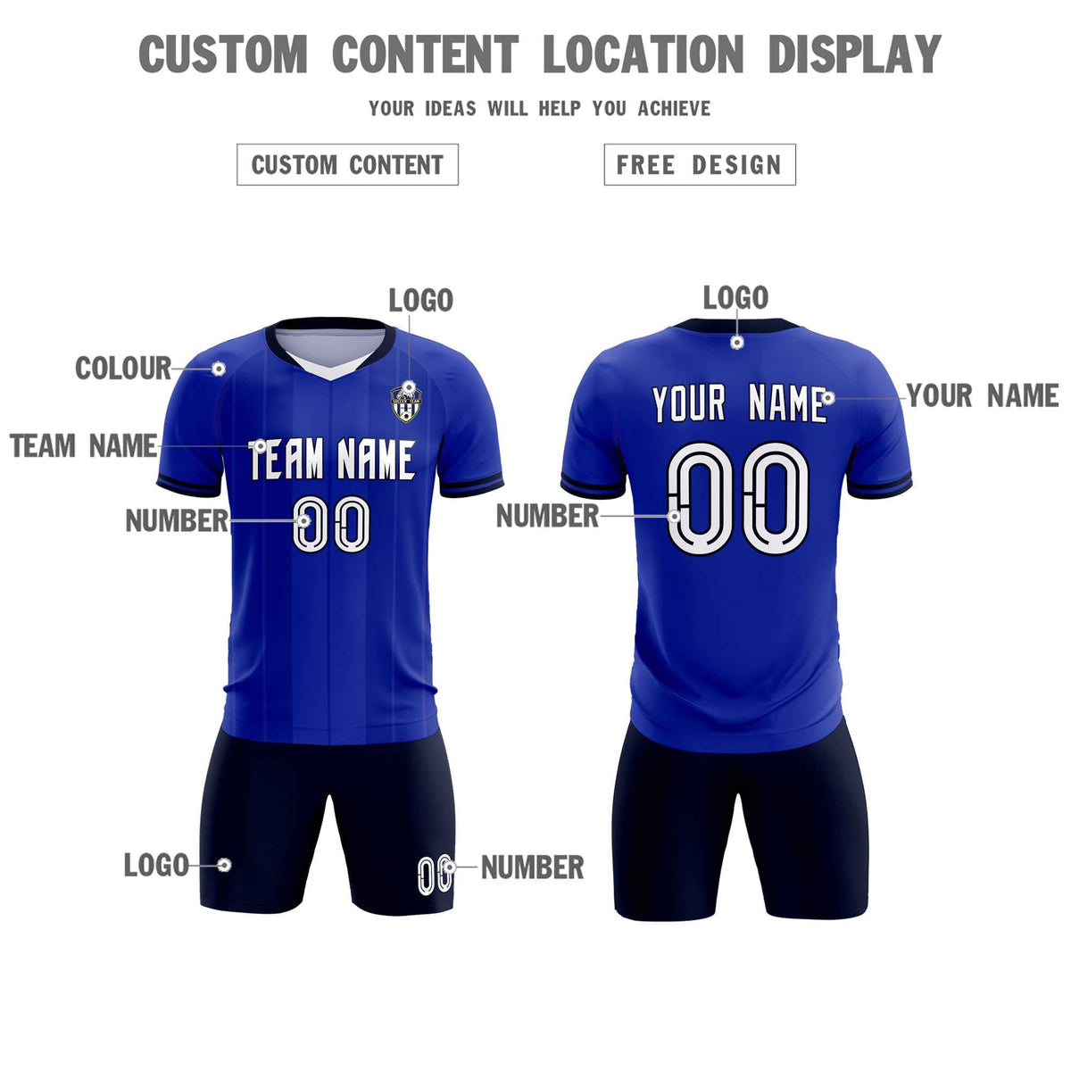 Custom Royal Classic Striped Personalized Soccer Tops/Sets Jersey