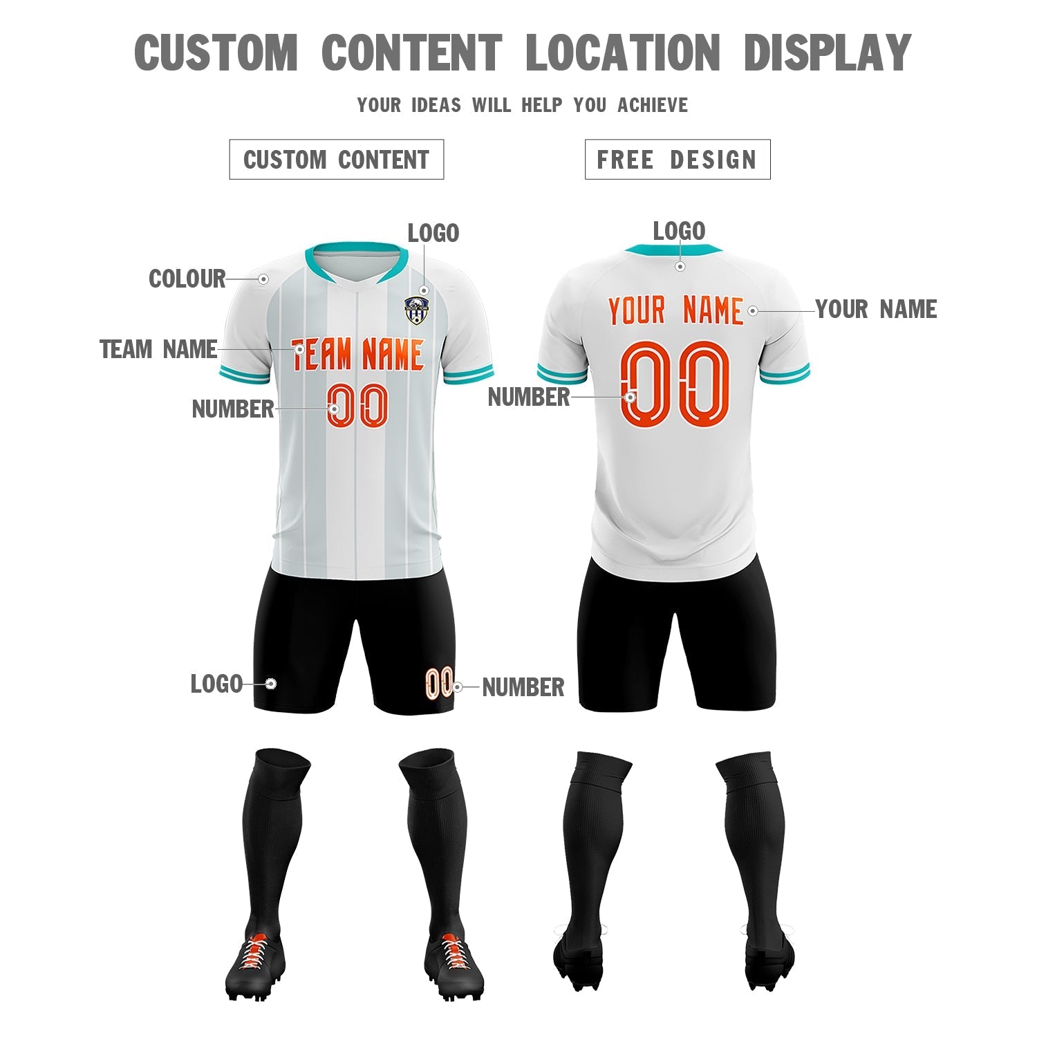 Custom White Classic Striped Personalized Soccer Tops/Sets Jersey