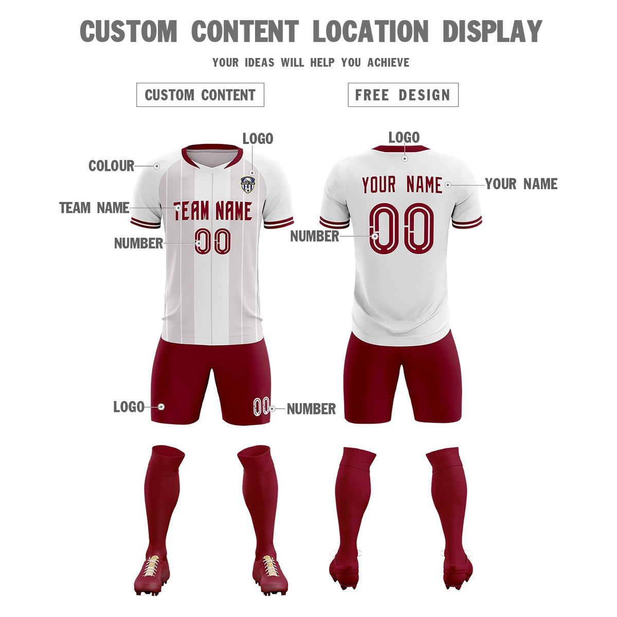 Custom White Classic Striped Personalized Soccer Tops/Sets Jersey