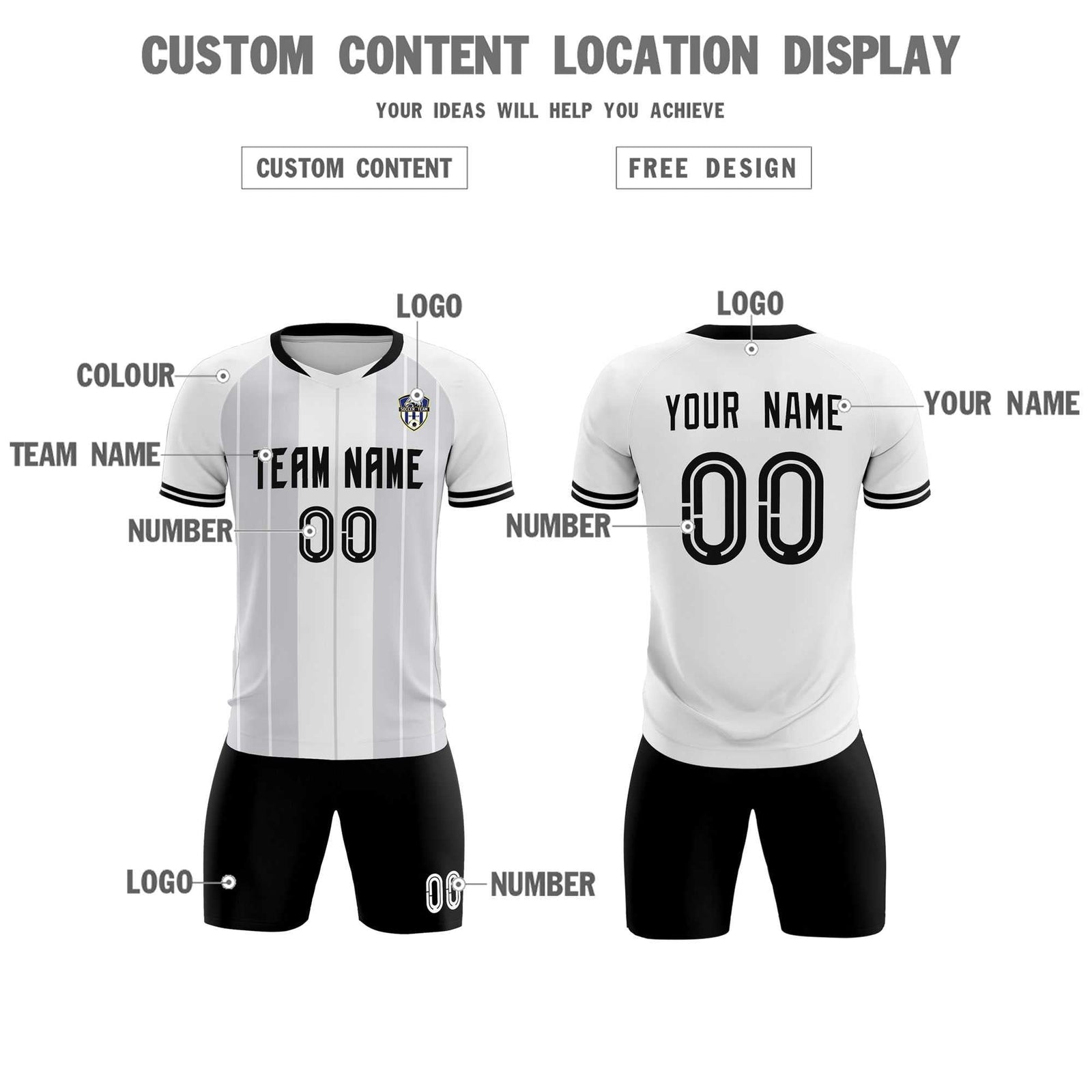 Custom White Classic Striped Personalized Soccer Tops/Sets Jersey