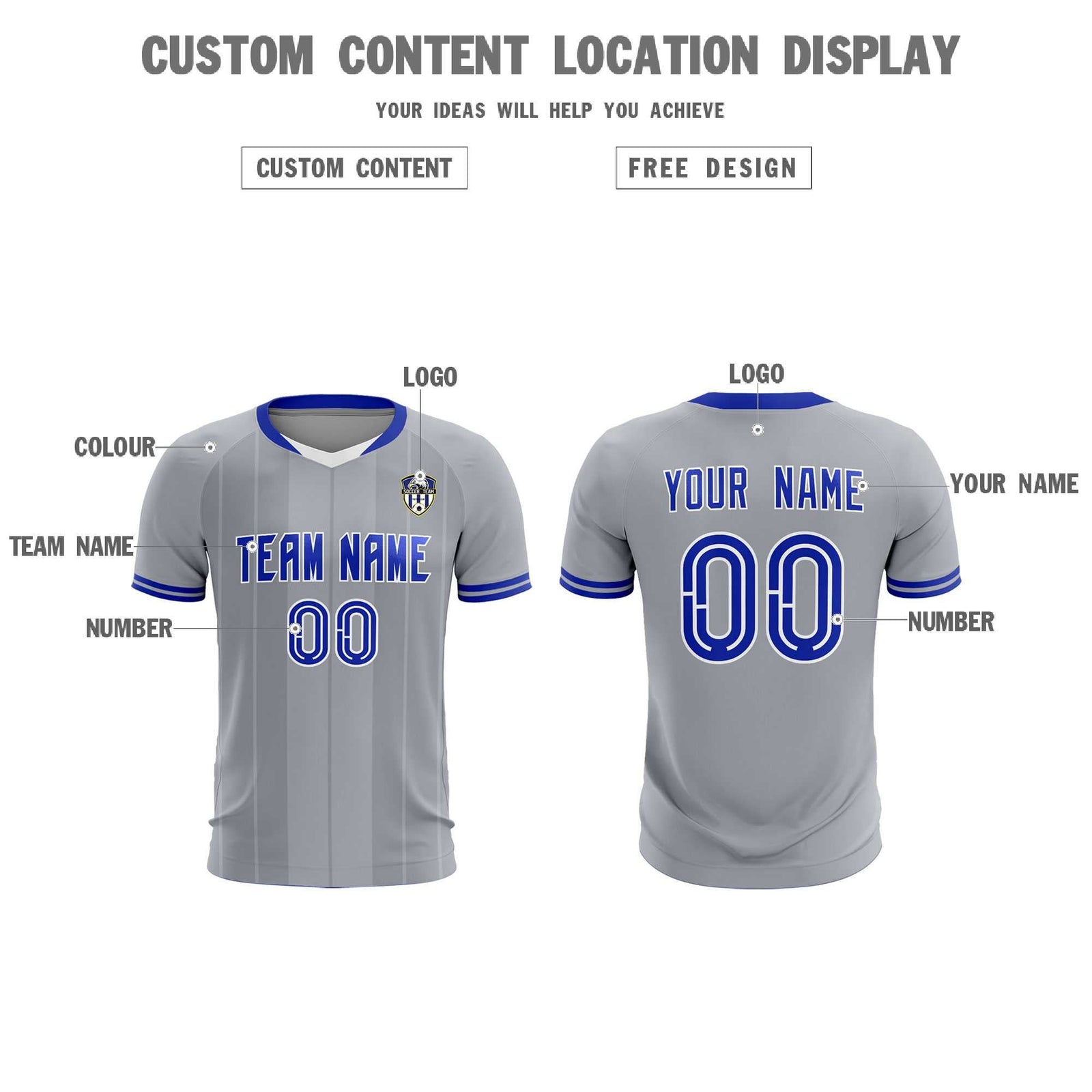 Custom Gray Classic Striped Personalized Soccer Tops/Sets Jersey