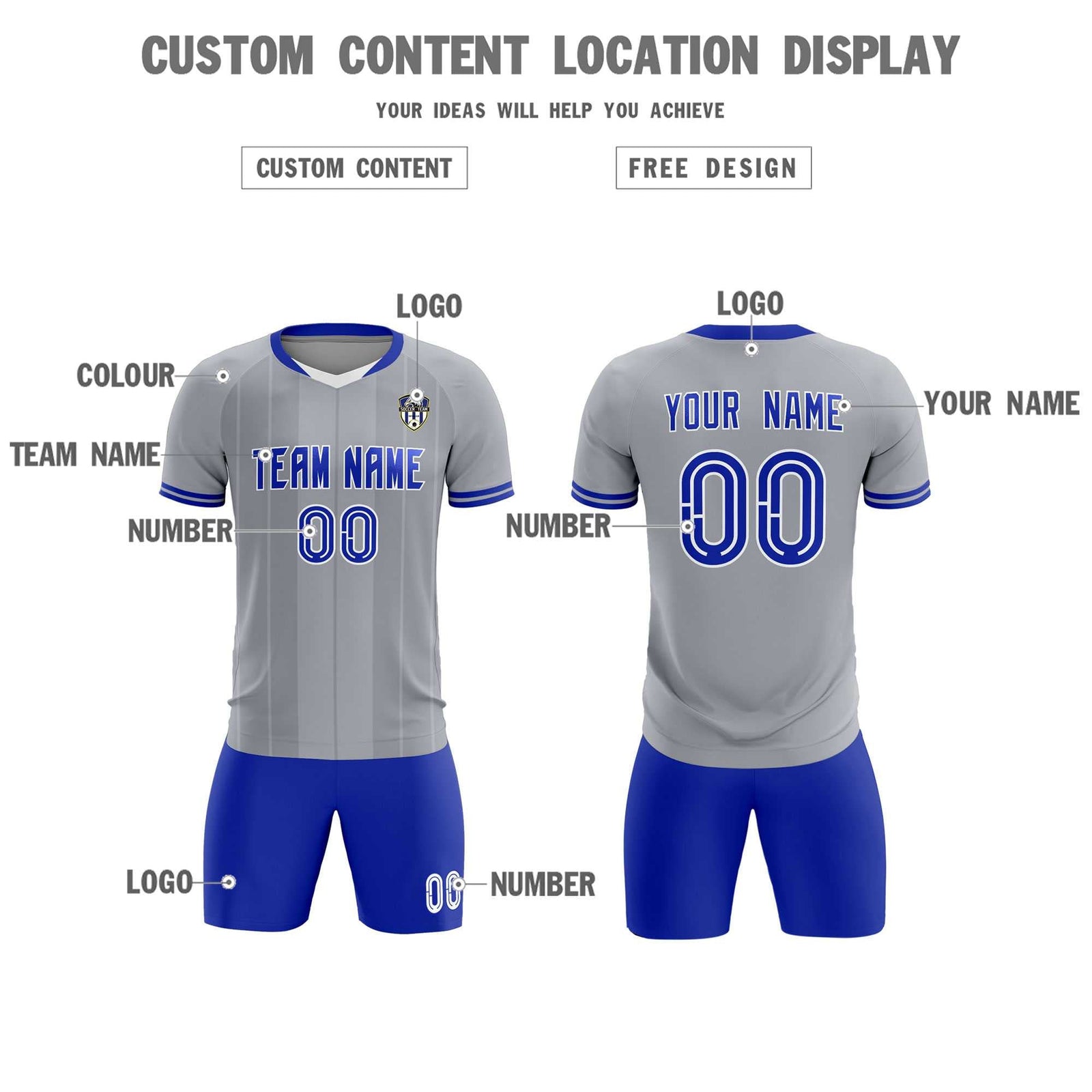 Custom Gray Classic Striped Personalized Soccer Tops/Sets Jersey
