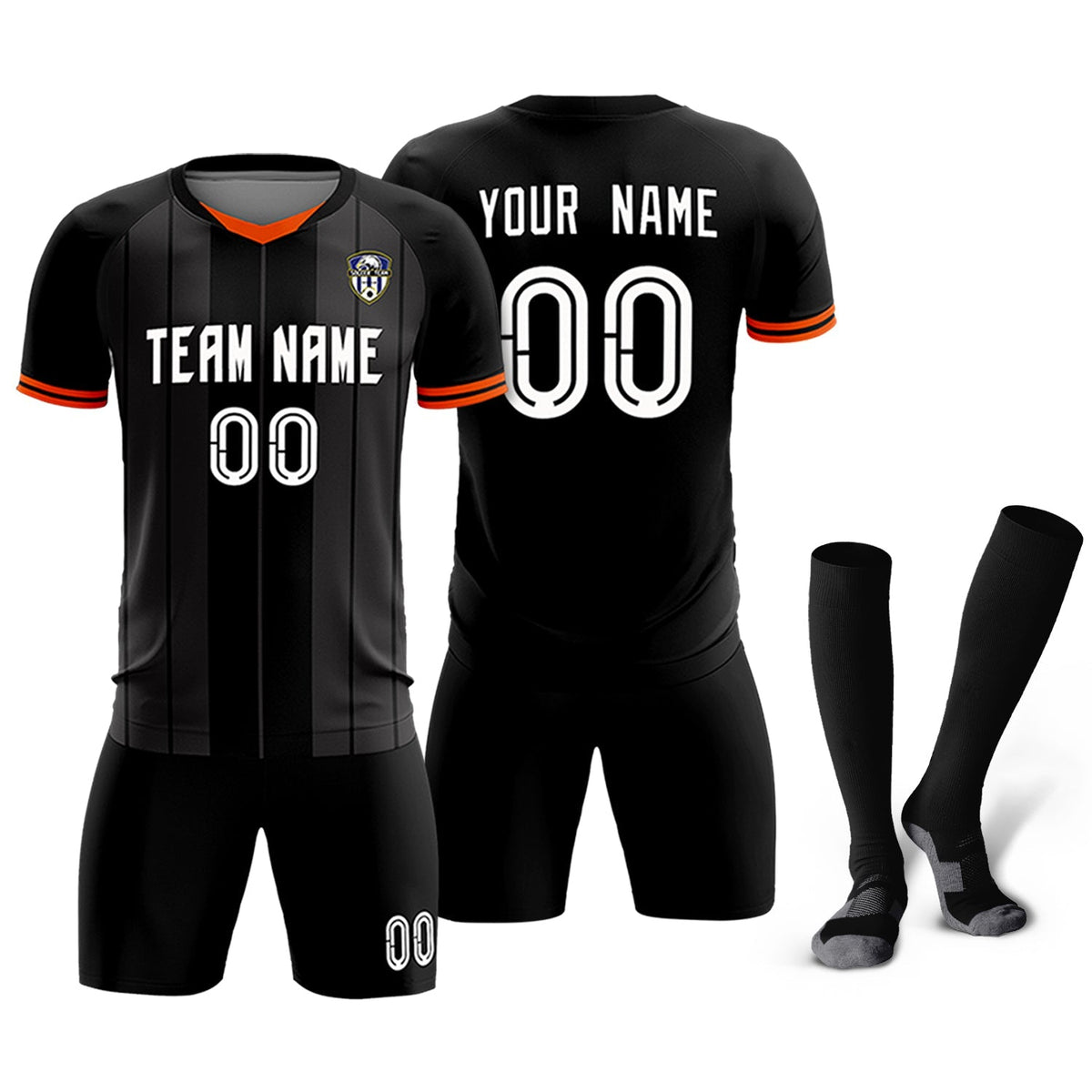 Custom Black Classic Striped Personalized Soccer Tops/Sets Jersey
