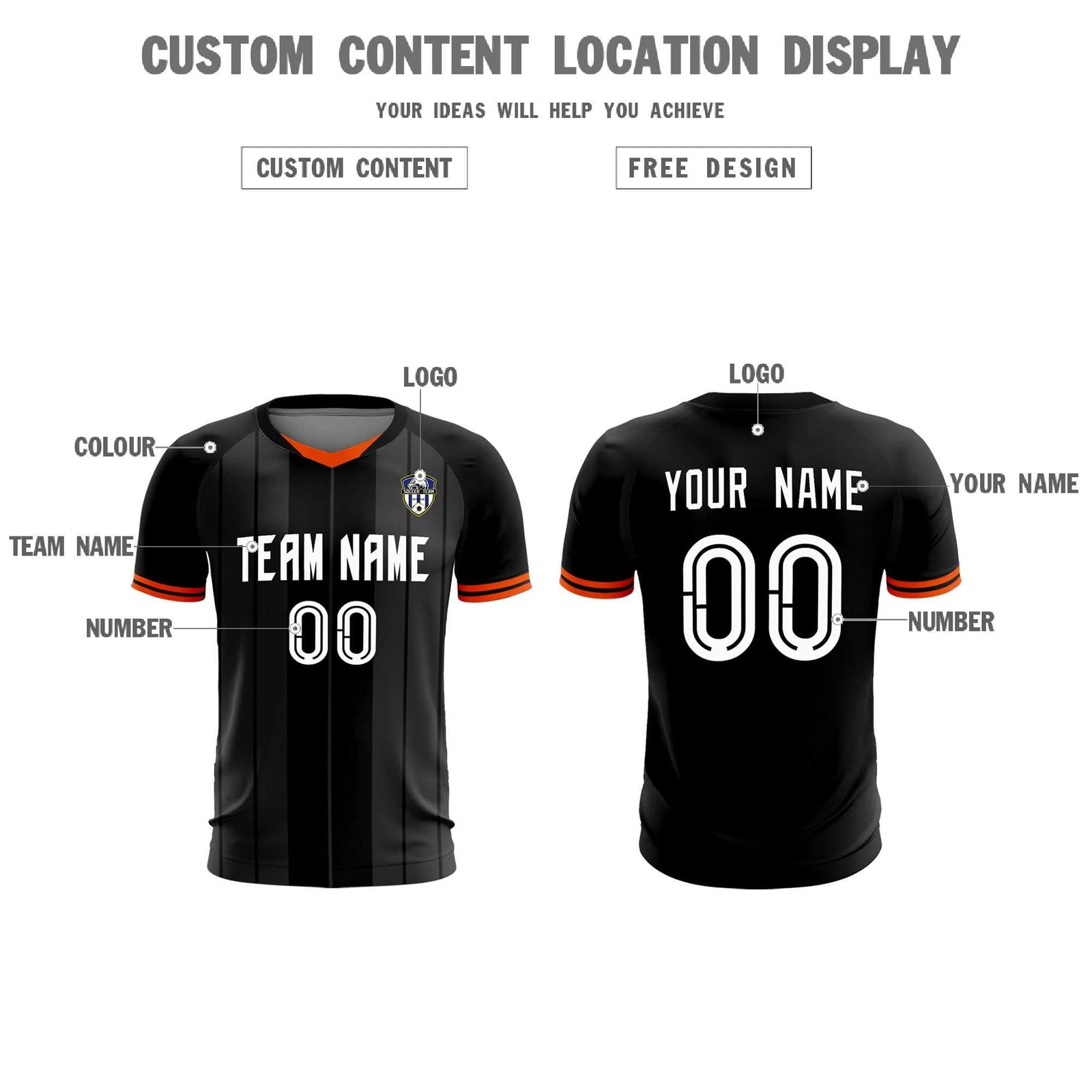 Custom Black Classic Striped Personalized Soccer Tops/Sets Jersey