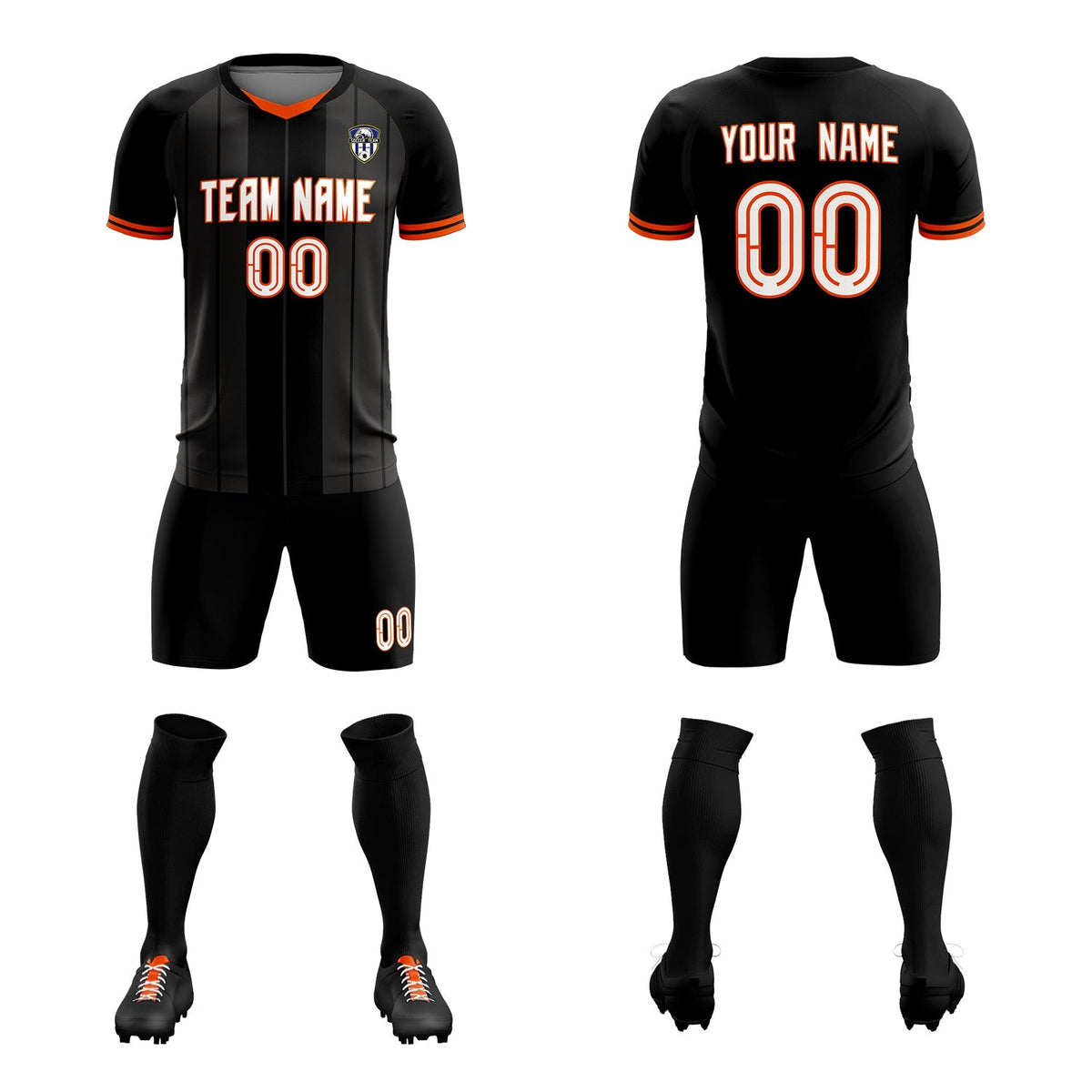 Custom Black Classic Striped Personalized Soccer Tops/Sets Jersey