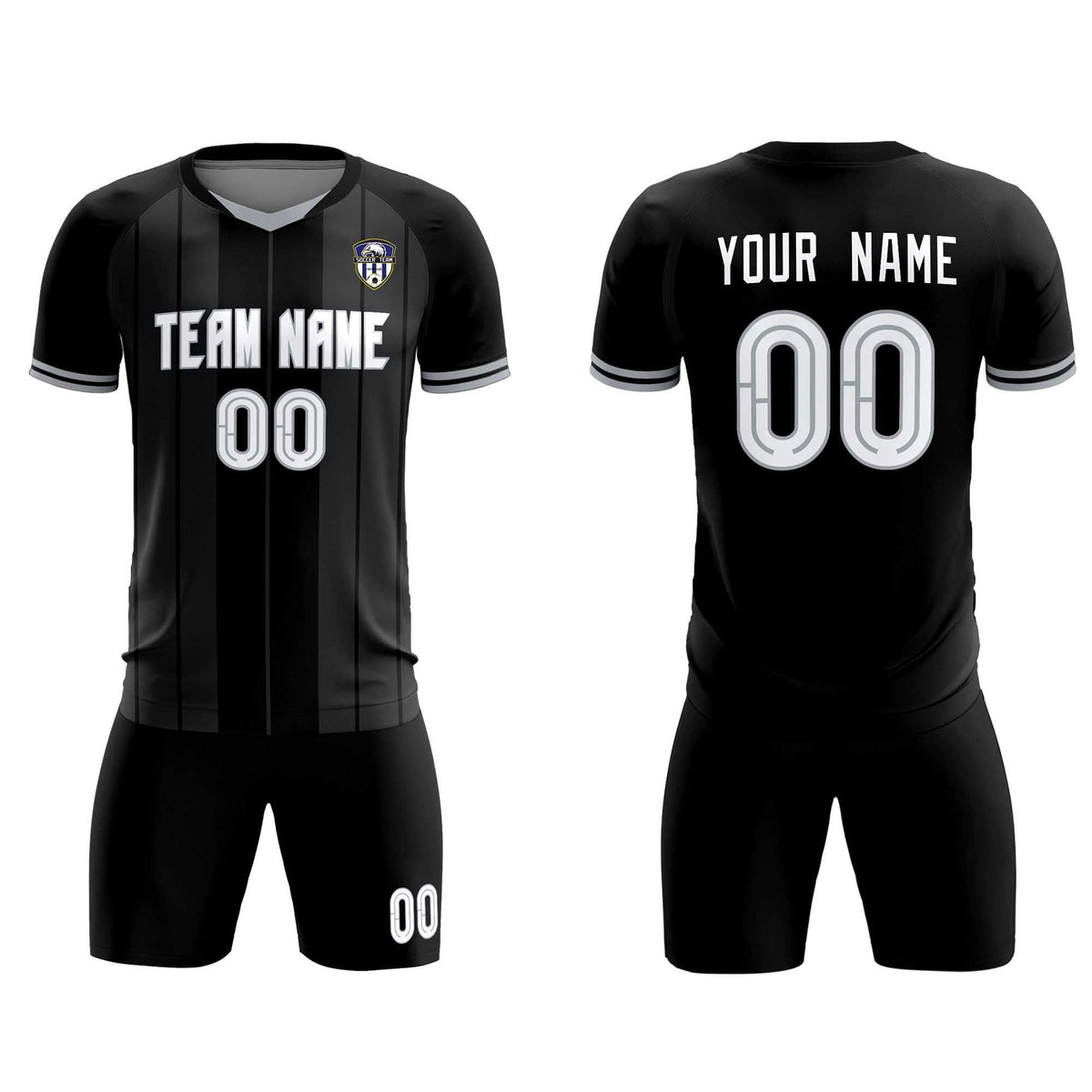 Custom Black Classic Striped Personalized Soccer Tops/Sets Jersey