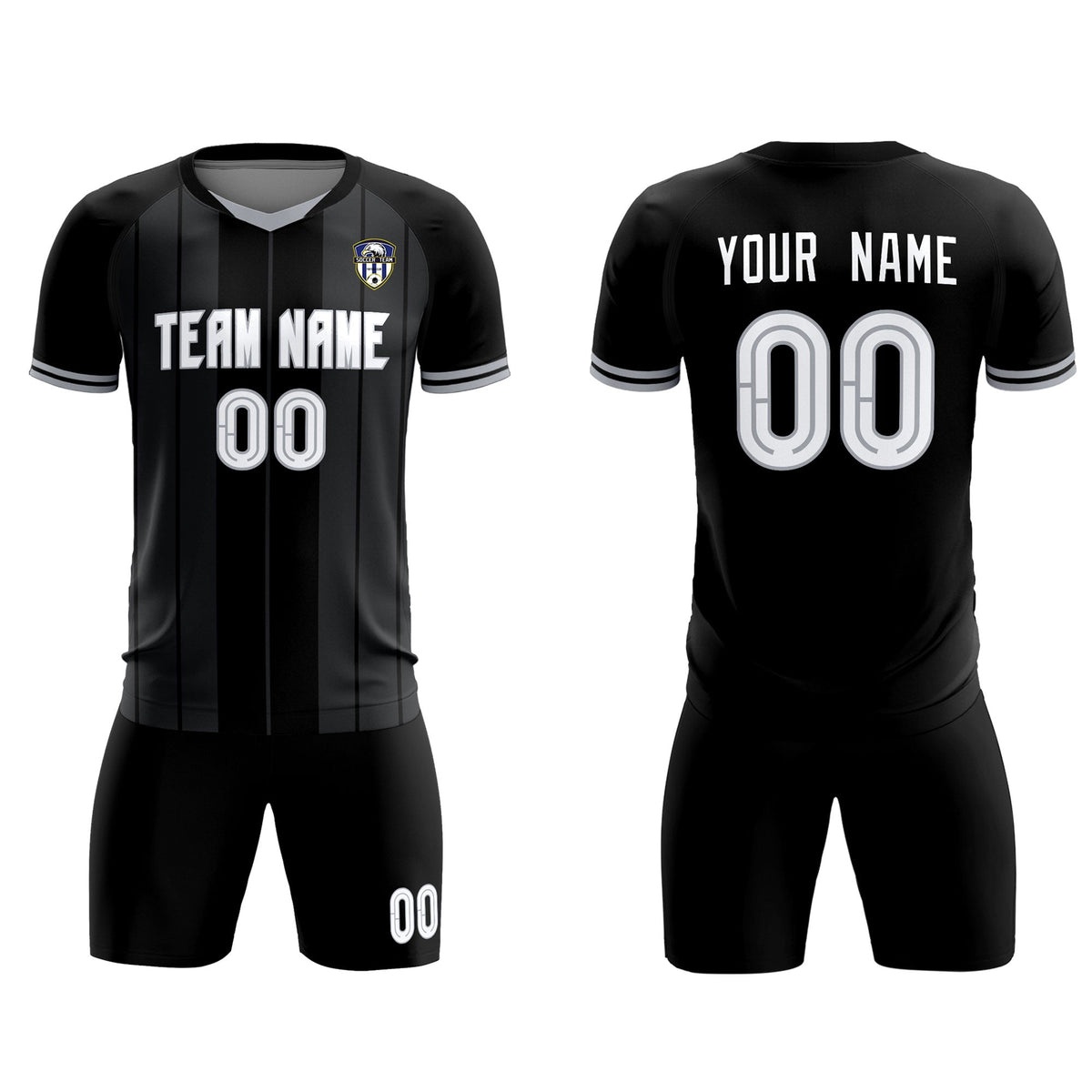 Custom Black Classic Striped Personalized Soccer Tops/Sets Jersey
