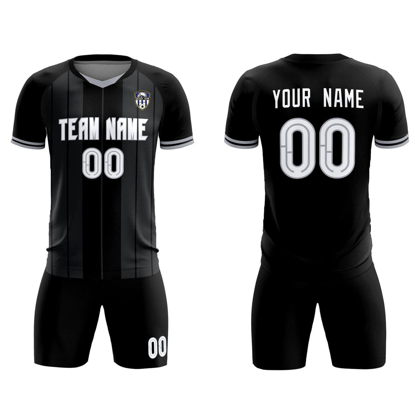Custom Black Classic Striped Personalized Soccer Tops/Sets Jersey