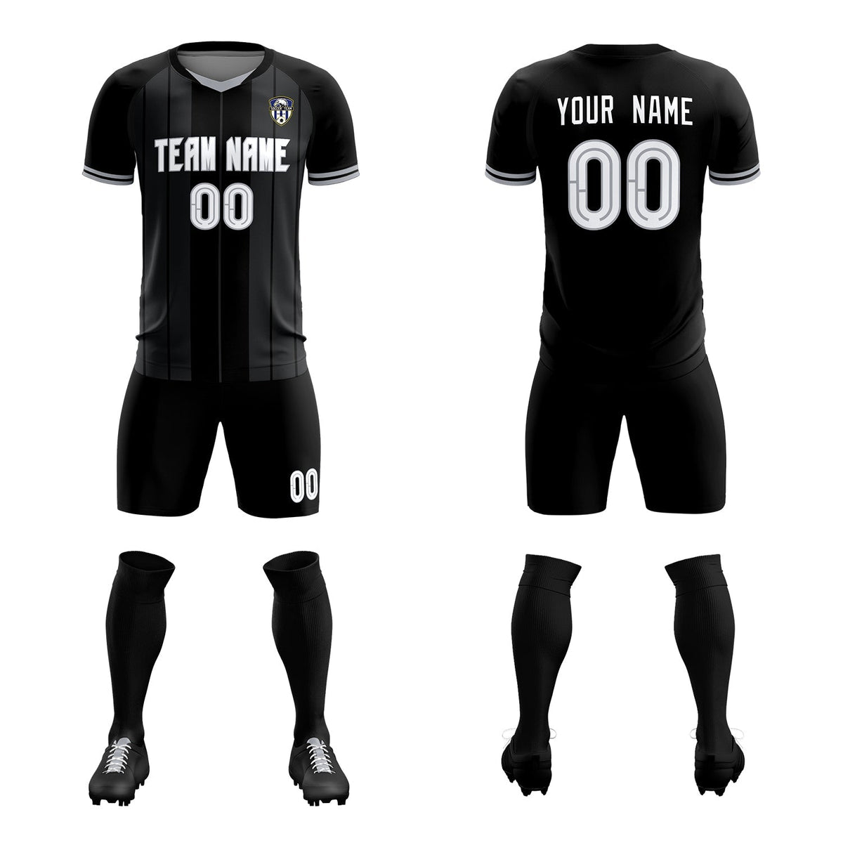 Custom Black Classic Striped Personalized Soccer Tops/Sets Jersey
