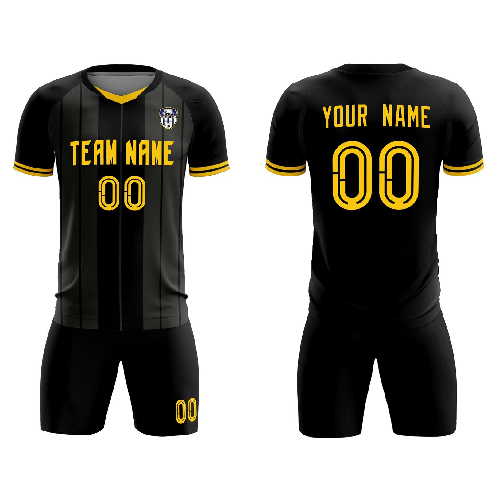 Custom Black Classic Striped Personalized Soccer Tops/Sets Jersey