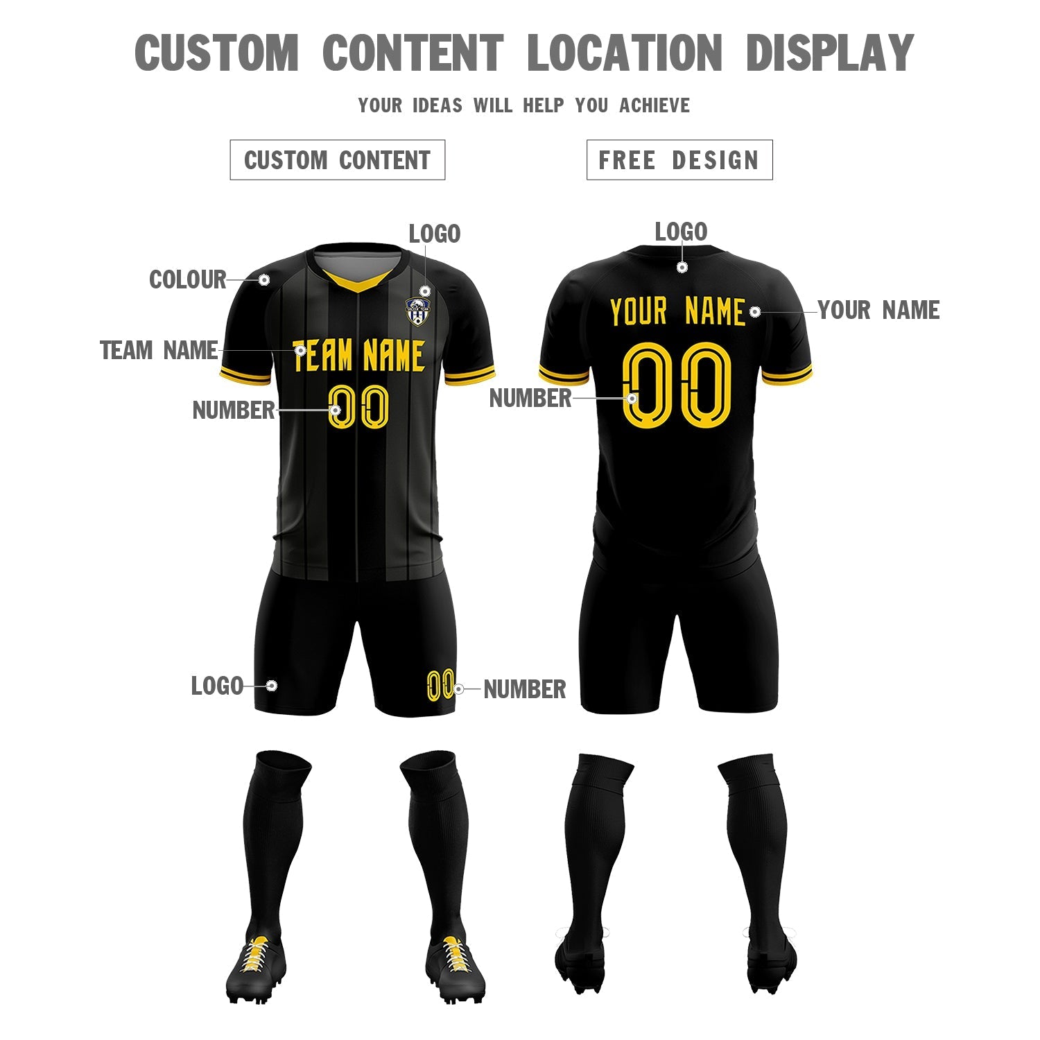 Custom Black Classic Striped Personalized Soccer Tops/Sets Jersey