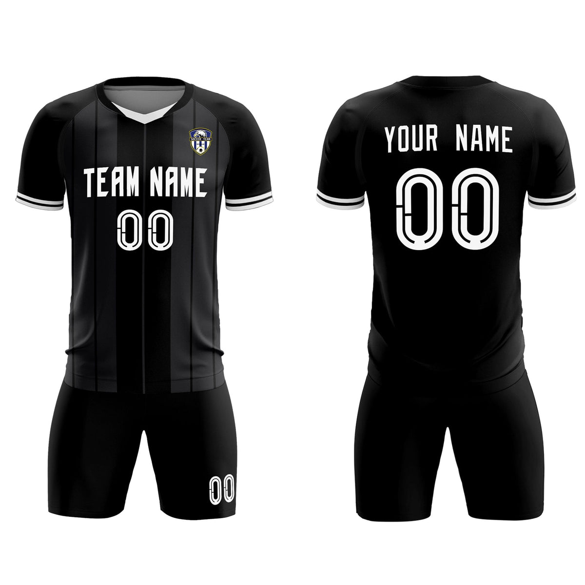 Custom Black Classic Striped Personalized Soccer Tops/Sets Jersey