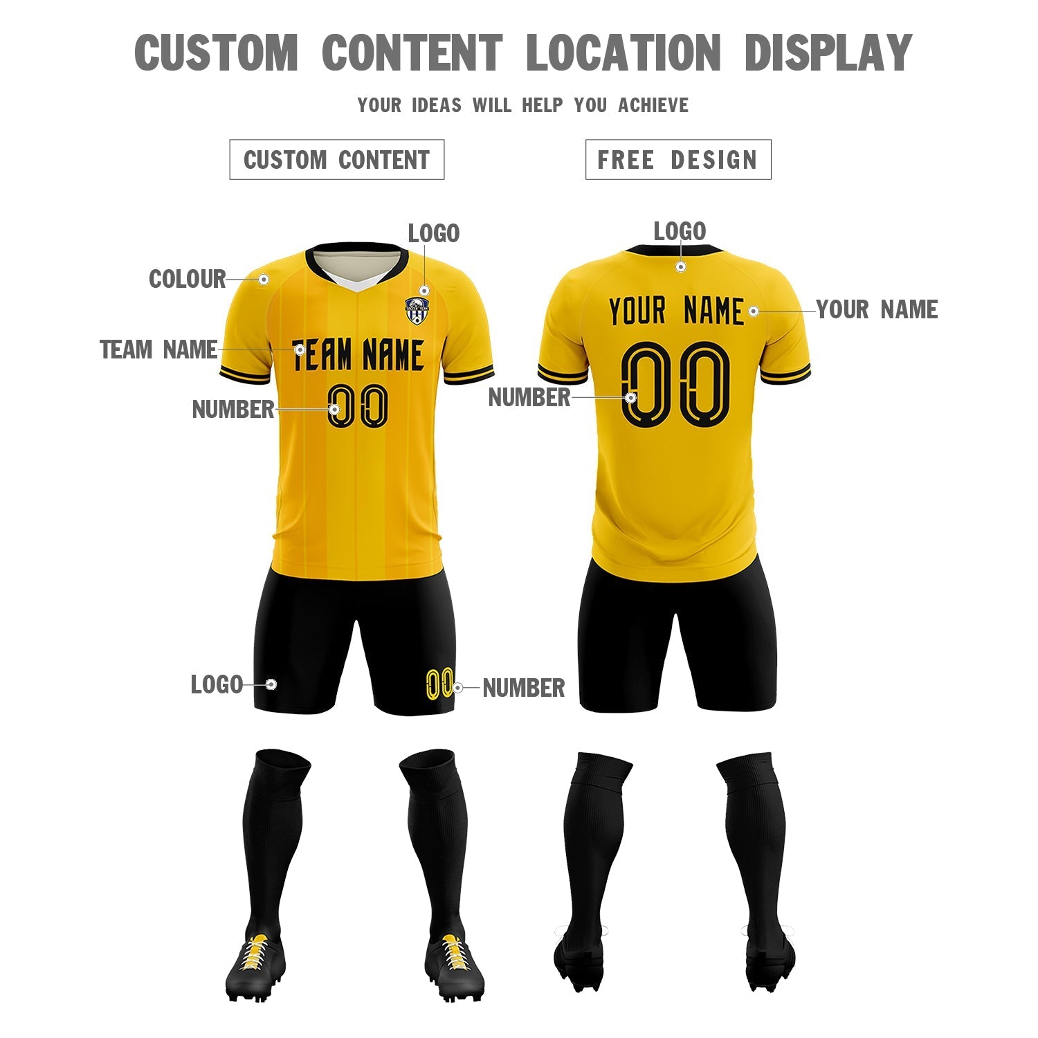 Custom Gold Classic Striped Personalized Soccer Tops/Sets Jersey