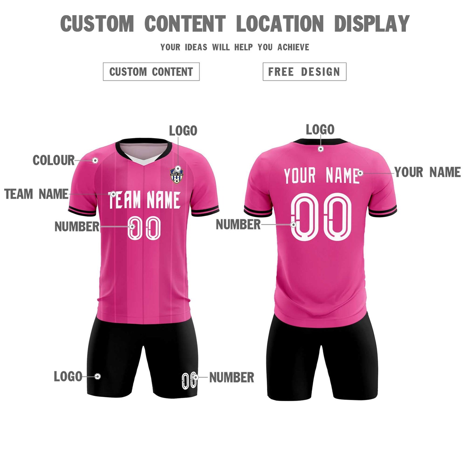 Custom Pink Classic Striped Personalized Soccer Tops/Sets Jersey
