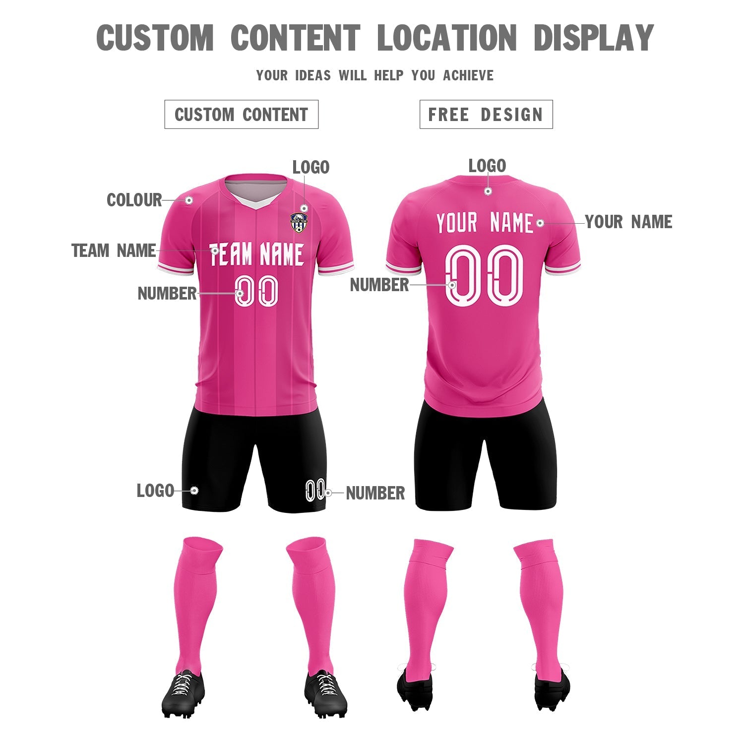 Custom Pink Classic Striped Personalized Soccer Tops/Sets Jersey